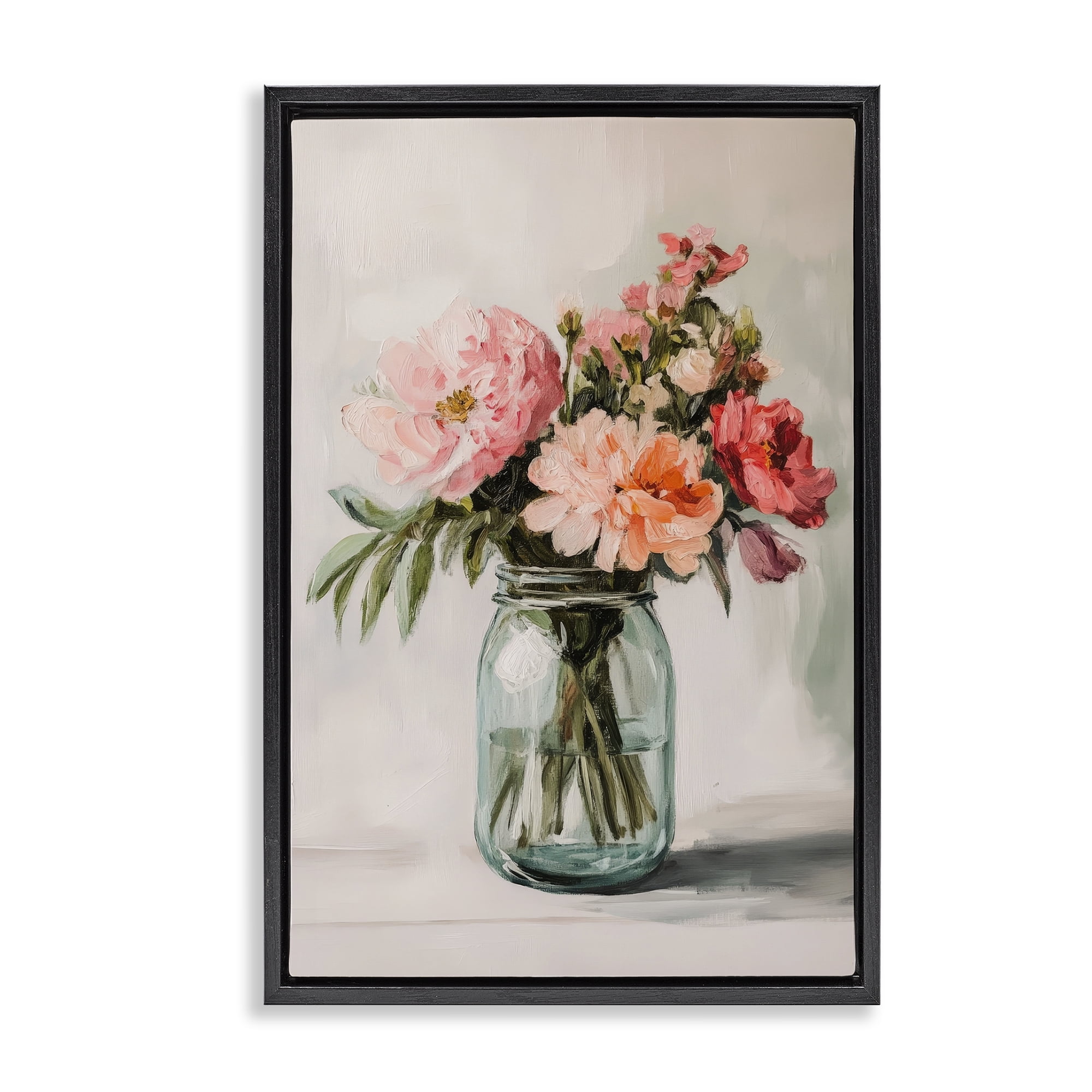 Stupell Industries Pink Flower Stems in Jar Black Framed Floater Canvas Wall Art, design by Petal Prints Design