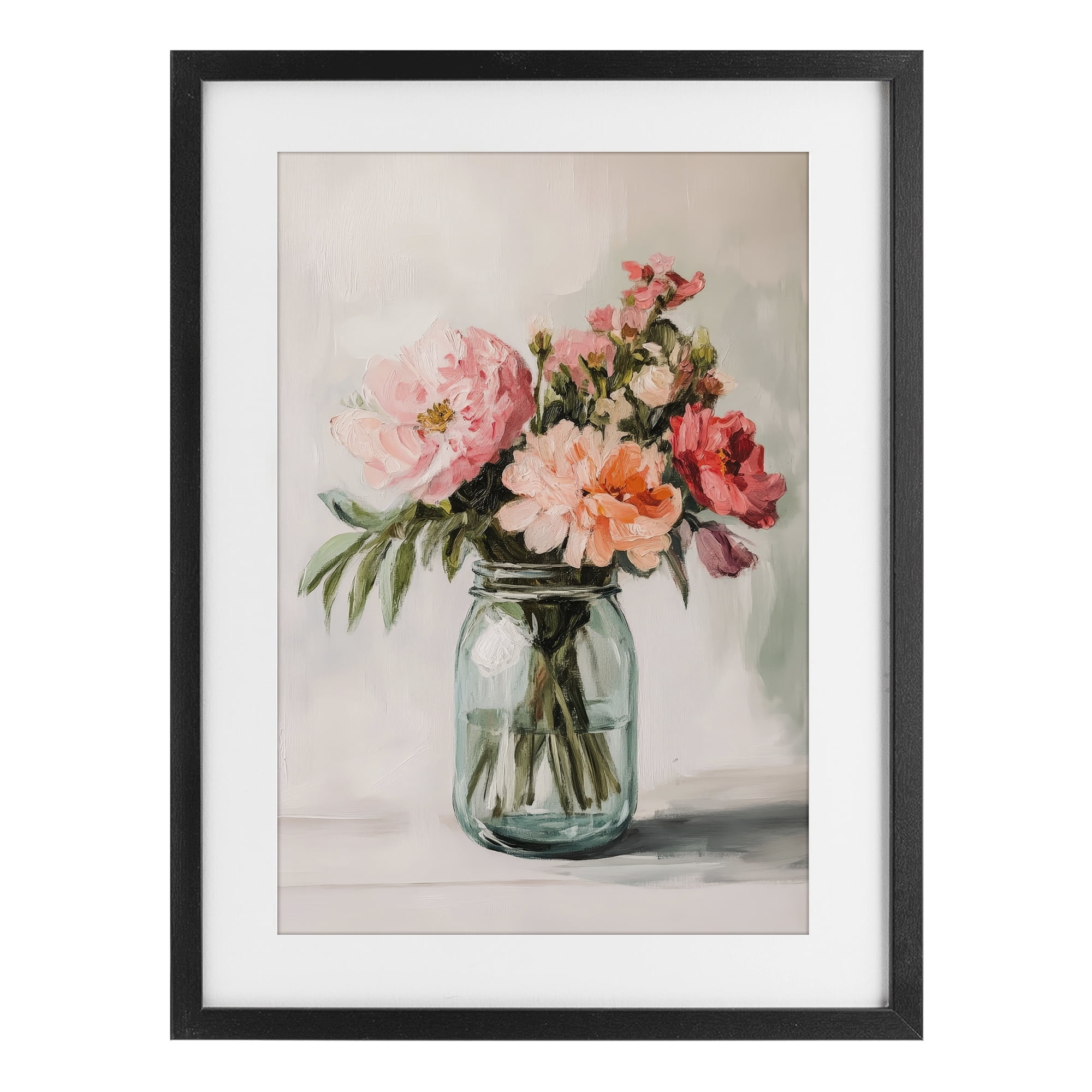Stupell Industries Pink Flower Stems in Jar Black Framed Print Under Glass, design by Petal Prints Design