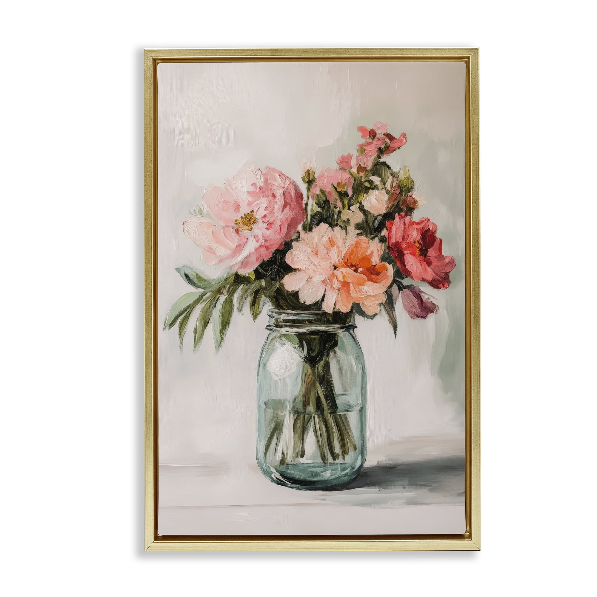 Stupell Industries Pink Flower Stems in Jar Gold Framed Floater Canvas Wall Art, design by Petal Prints Design