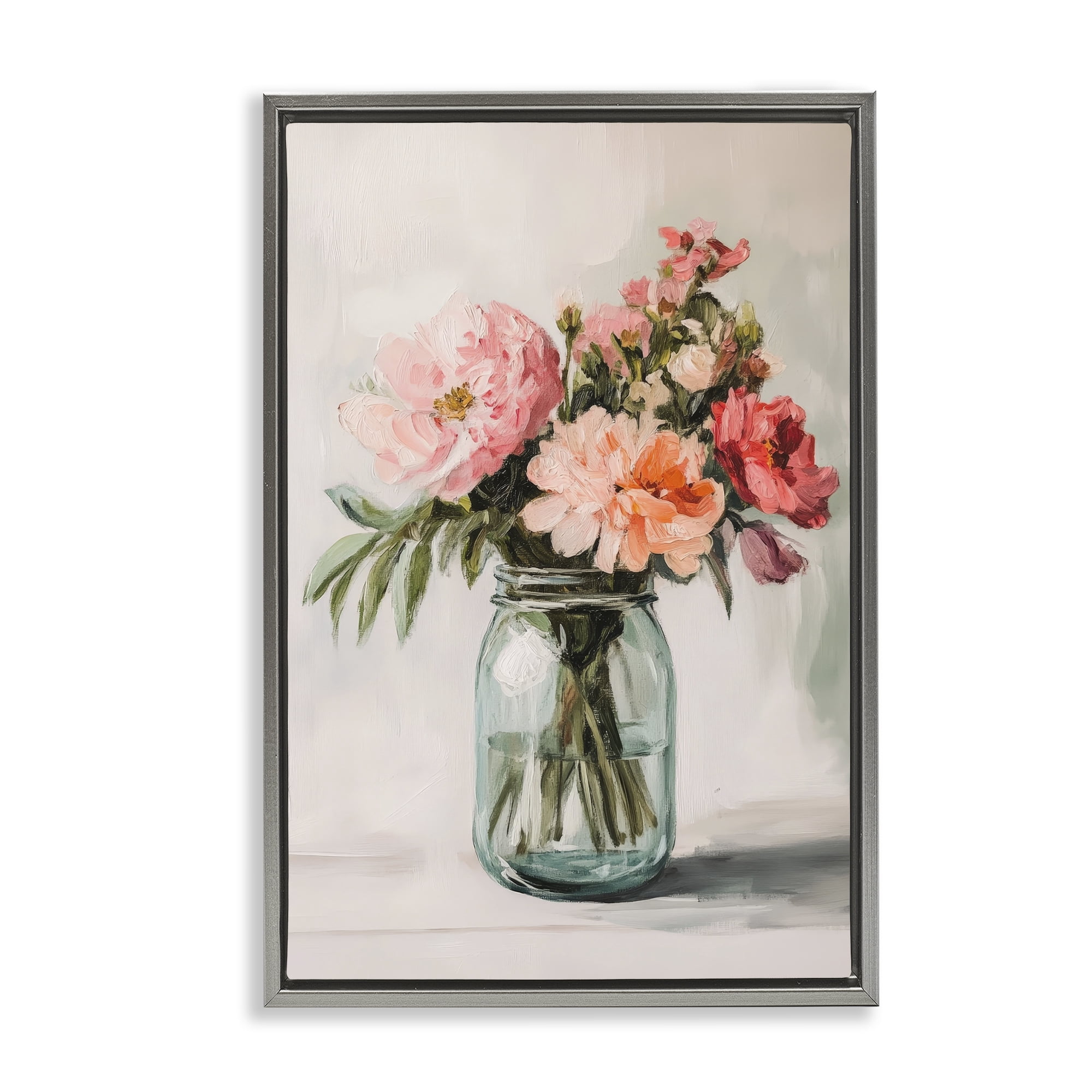 Stupell Industries Pink Flower Stems in Jar Gray Framed Floater Canvas Wall Art, design by Petal Prints Design
