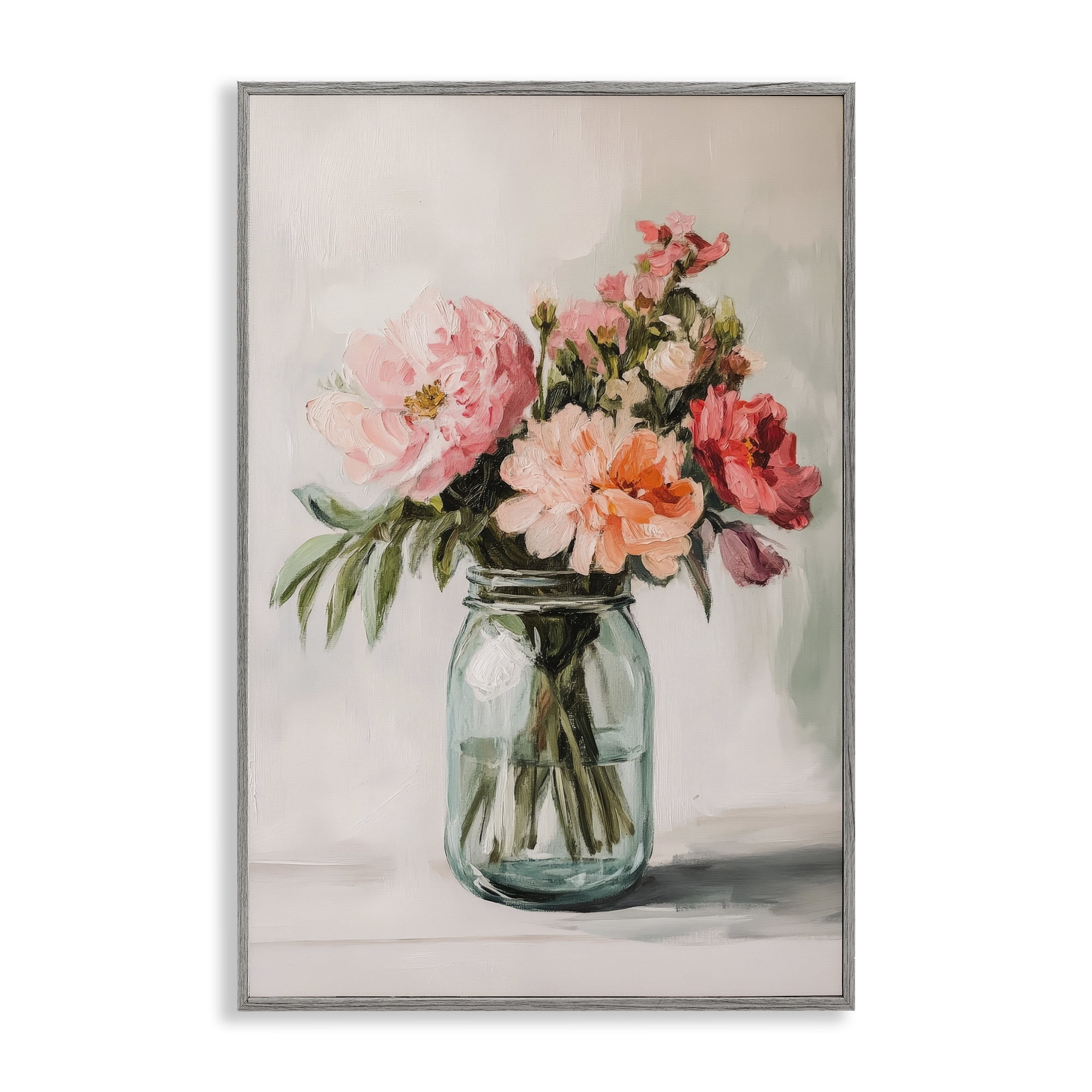 Stupell Industries Pink Flower Stems in Jar Gray Framed Giclee Art, design by Petal Prints Design