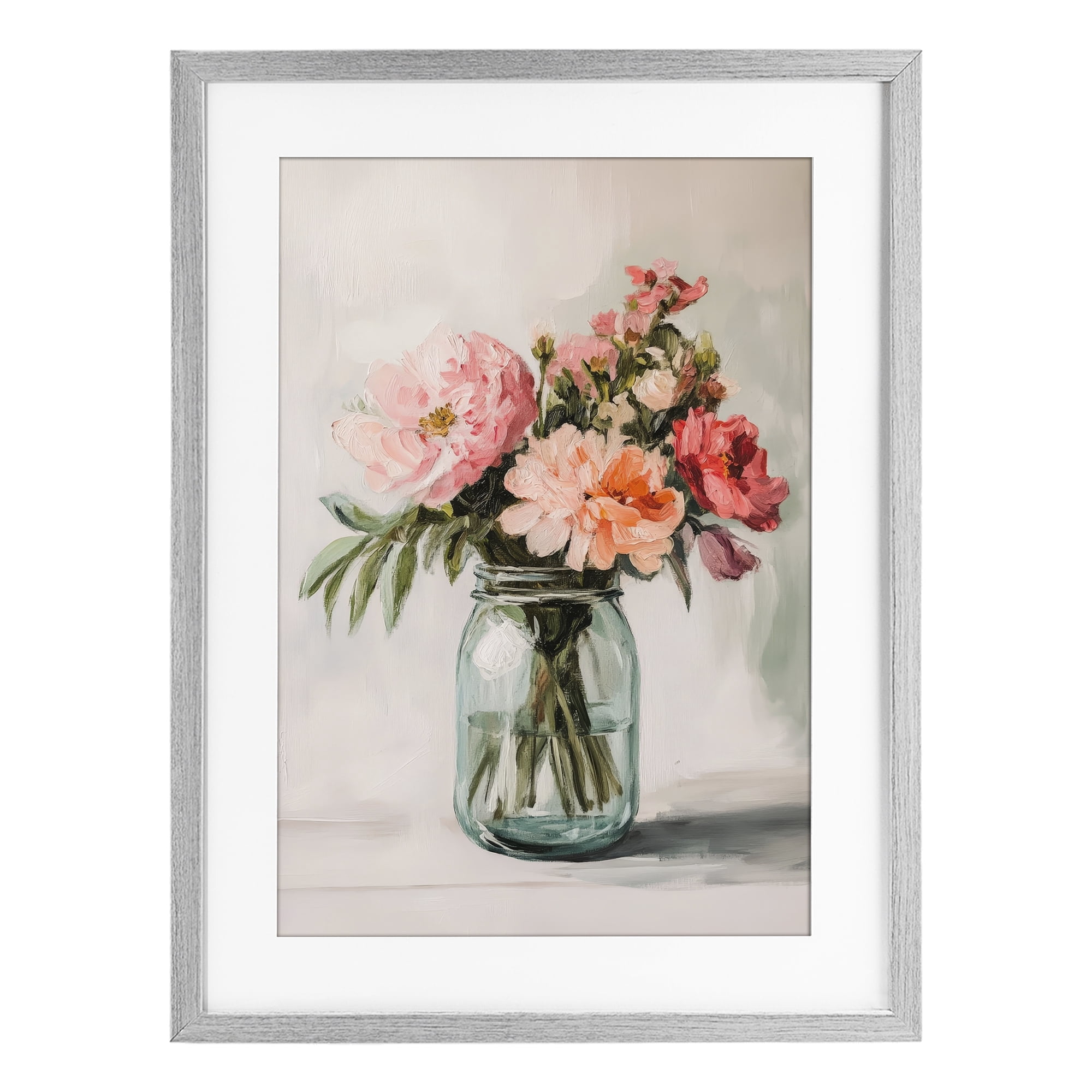 Stupell Industries Pink Flower Stems in Jar Gray Framed Print Under Glass, design by Petal Prints Design