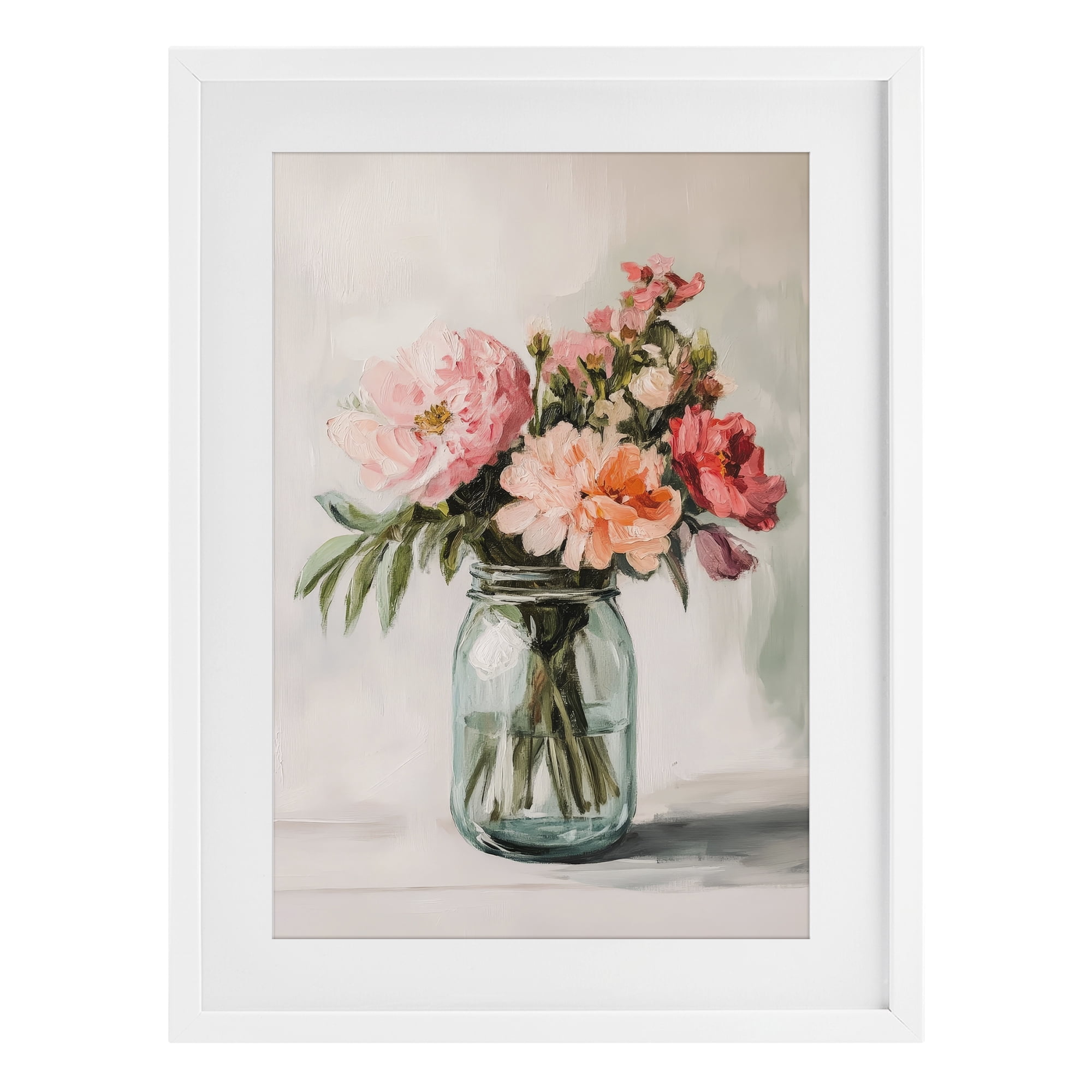 Stupell Industries Pink Flower Stems in Jar White Framed Print Under Glass, design by Petal Prints Design