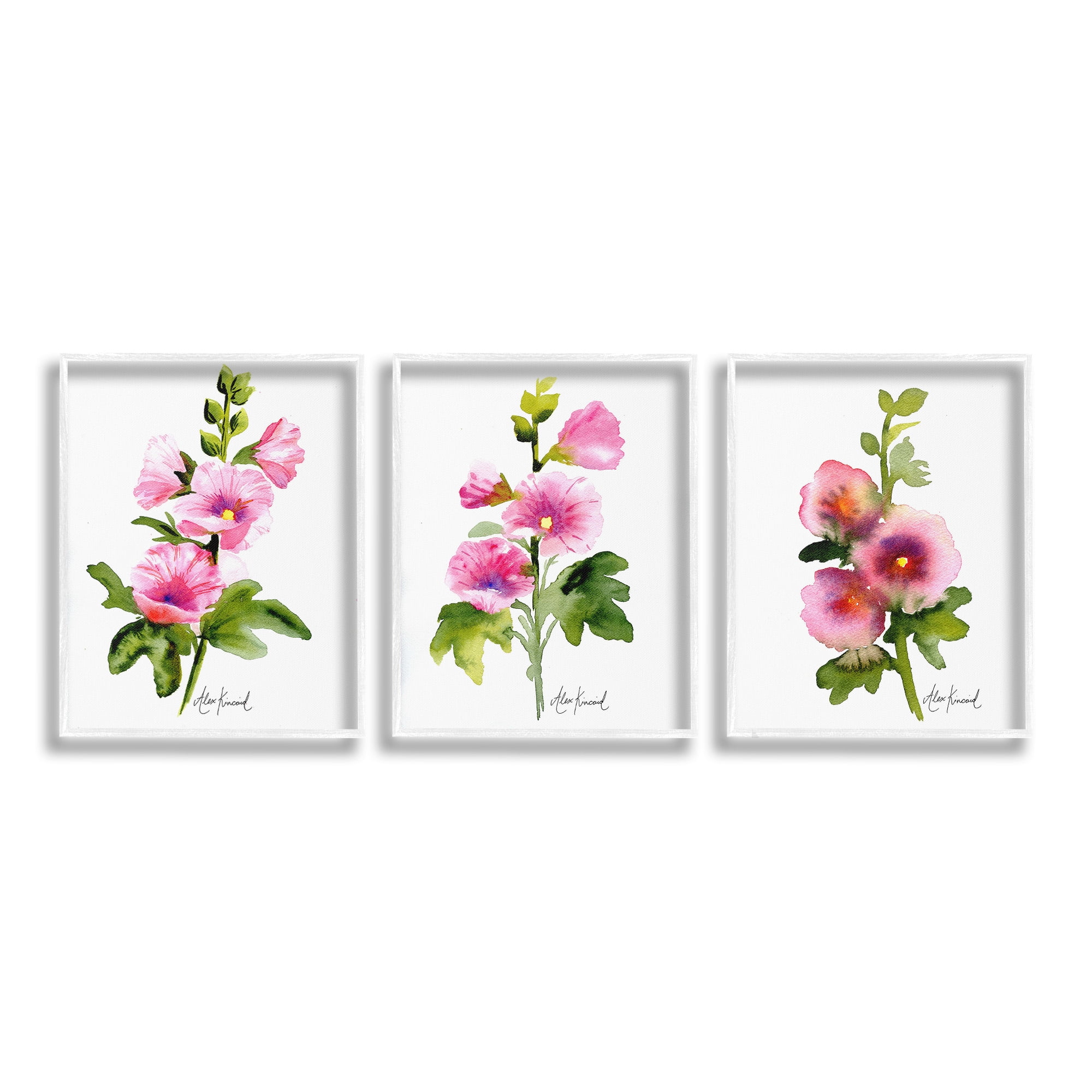 Stupell Industries Pink Flower Watercolors Botanical & Floral Painting White Framed Art Print Wall Art, 16 x 20, Set of 3