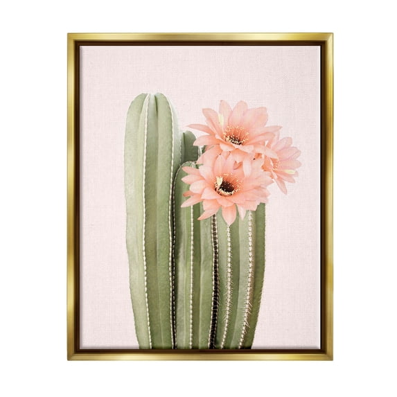 Stupell Industries Pink Flower on Cactus Botanical & Floral Painting Gold Floater Framed Art Print Wall Art, 17 x 21