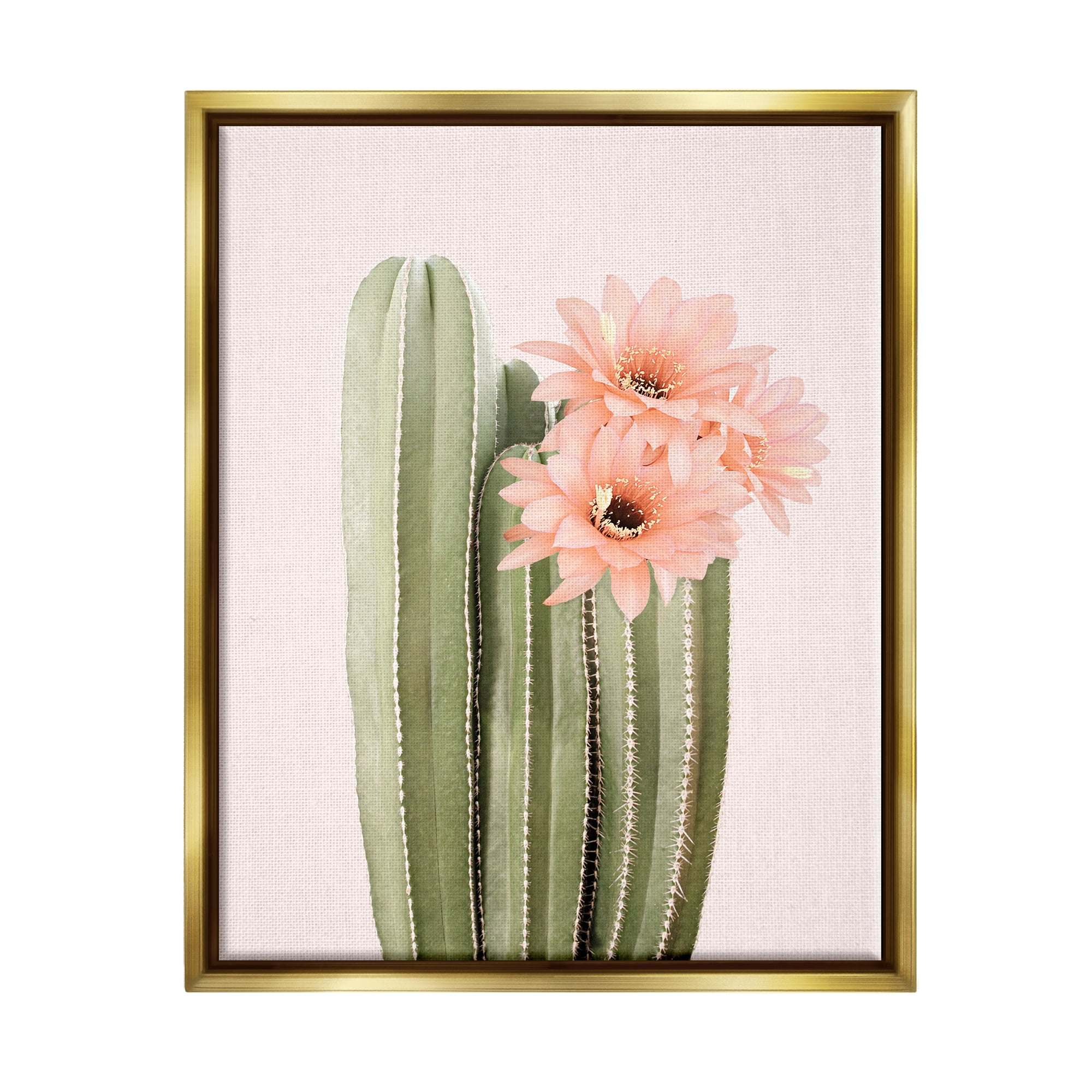 Stupell Industries Pink Flower on Cactus Botanical & Floral Painting Gold Floater Framed Art Print Wall Art, 25 x 31