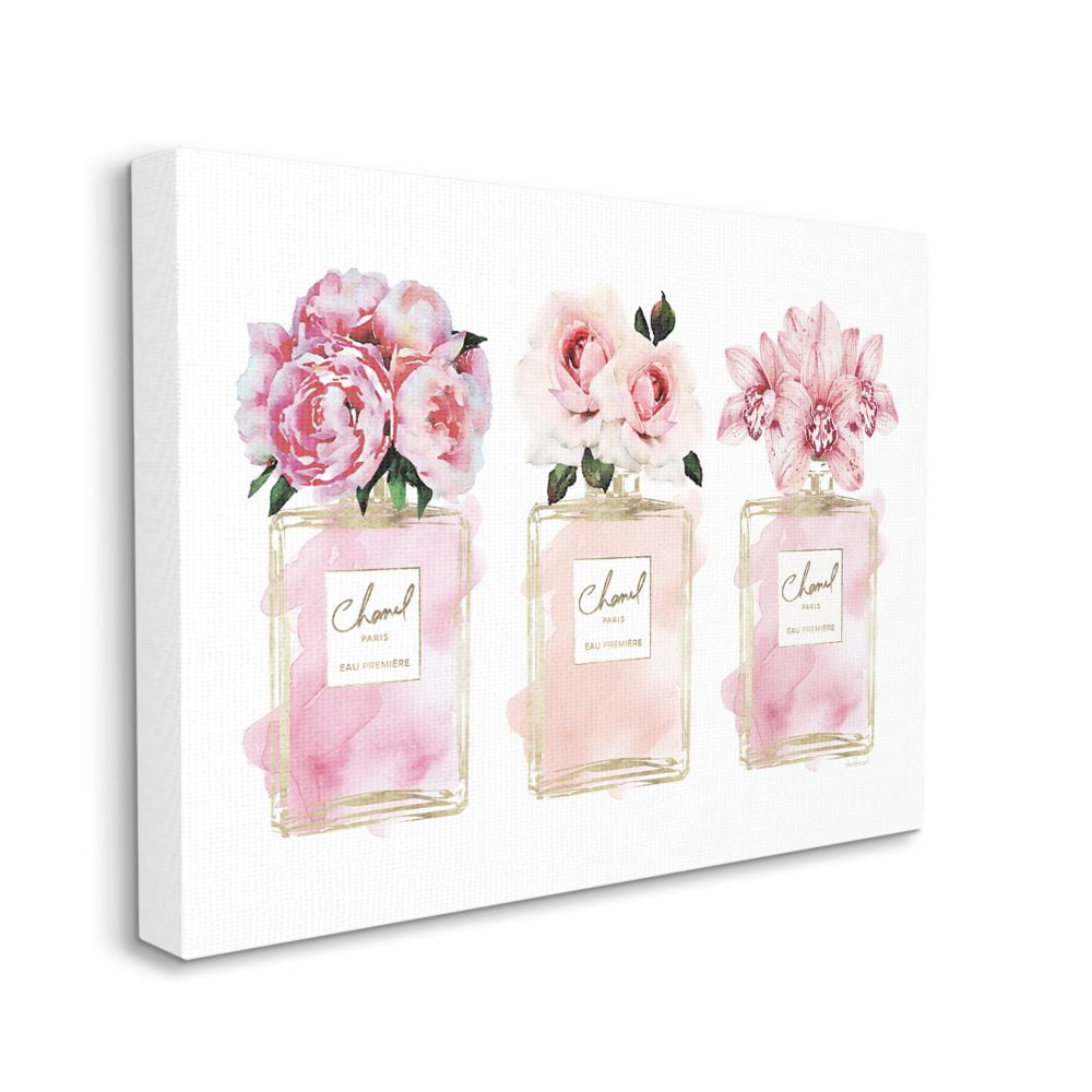 Pink Floral Perfume Bottles Watercolor Canvas Wall Art