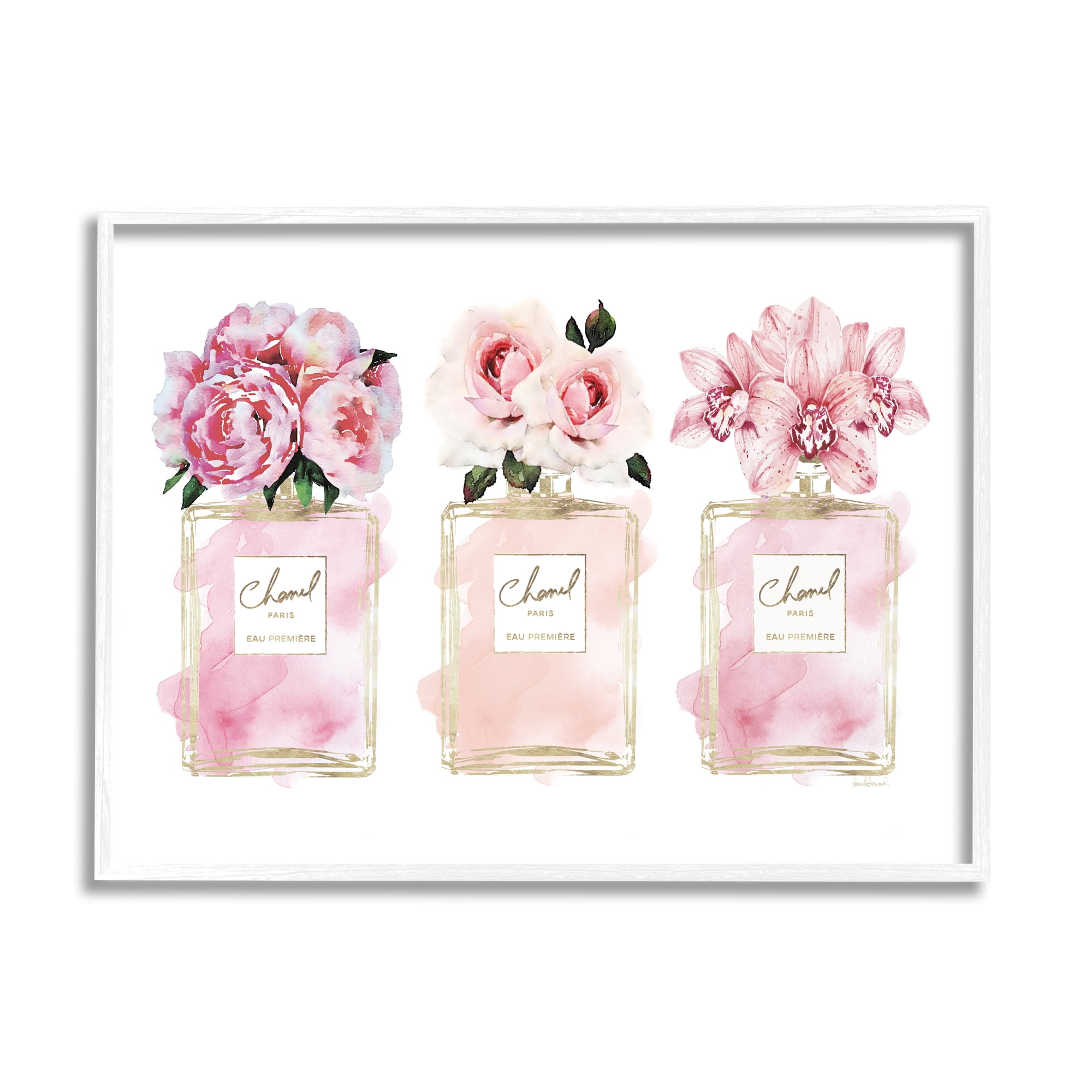 Stupell Industries Pink Flowers And Perfumes Glam Fashion Watercolor Design Graphic Art Framed Art Print Wall Art, 30x24, By Amanda Greenwood