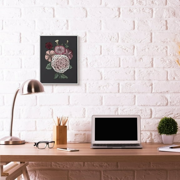 Stupell Industries Pink Flowers On Black Drawing Design Gray Framed Art Print Wall Art, 16x20, by The Saturday Evening Post