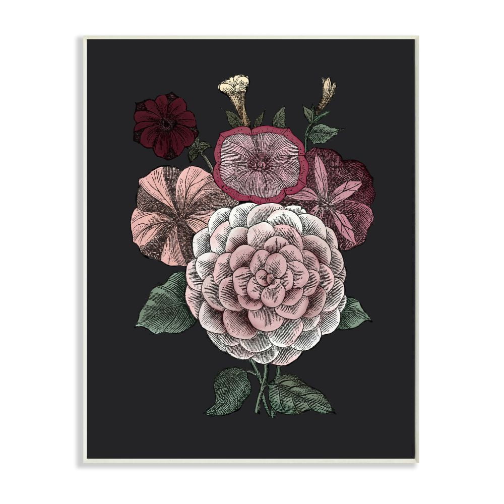 Stupell Industries Pink Flowers On Black Drawing Design Wall Plaque by The Saturday Evening Post, 13" x 19", Wall Plaque