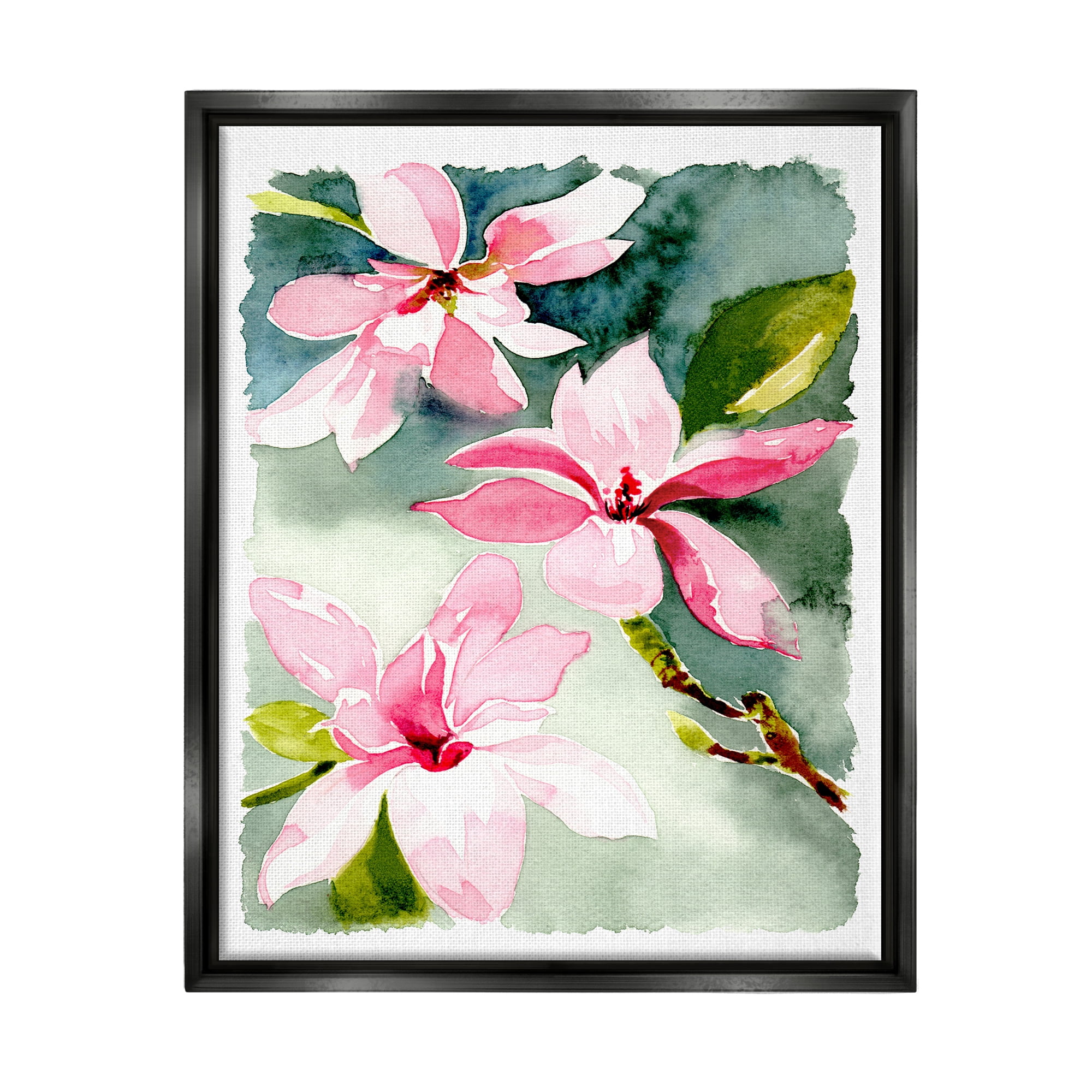 Stupell Industries Pink Flowers Watercolor Botanical & Floral Painting Black Floater Framed Art Print Wall Art, 17 x 21