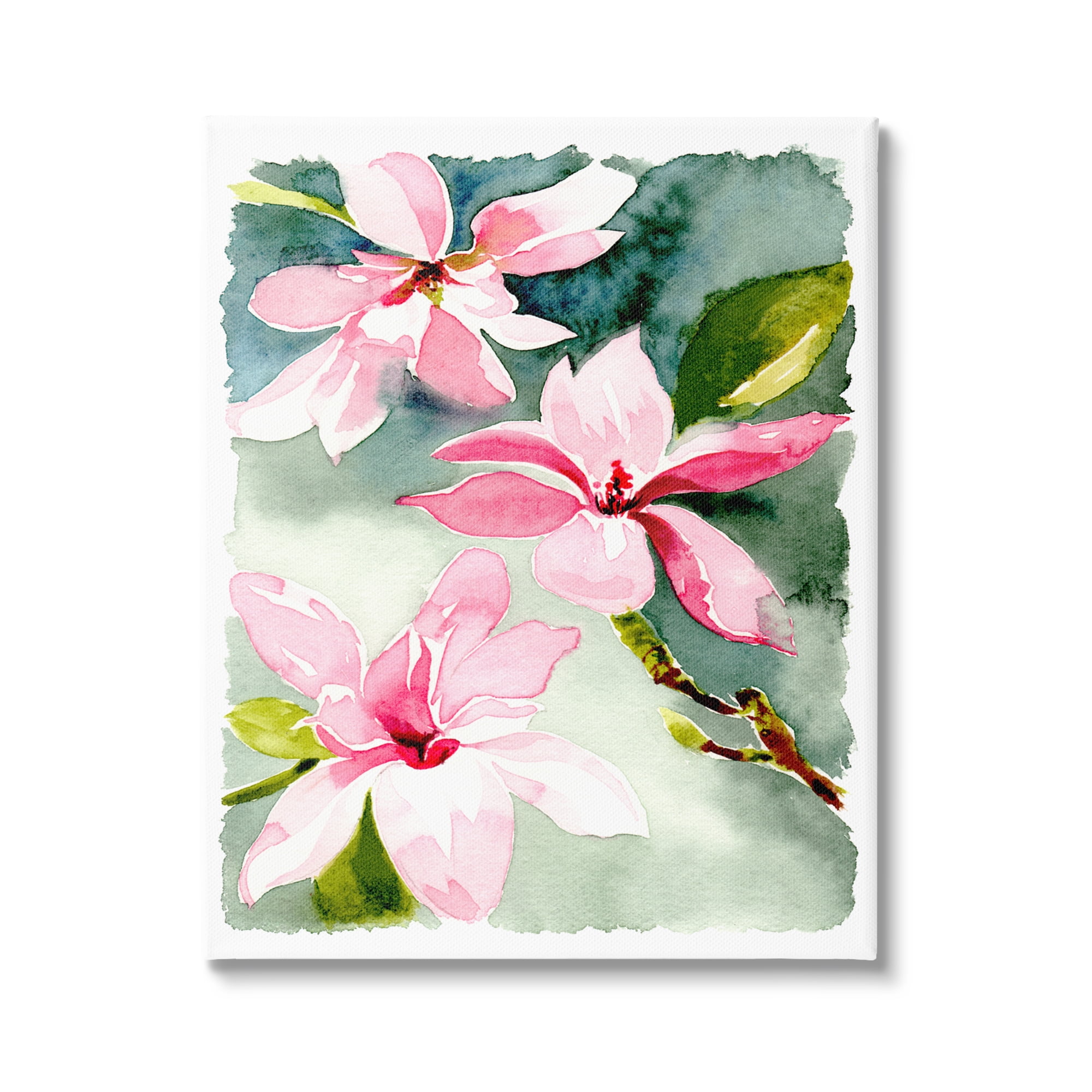 Stupell Industries Pink Flowers Watercolor Botanical & Floral Painting Gallery Wrapped Canvas Print Wall Art, 16 x 20