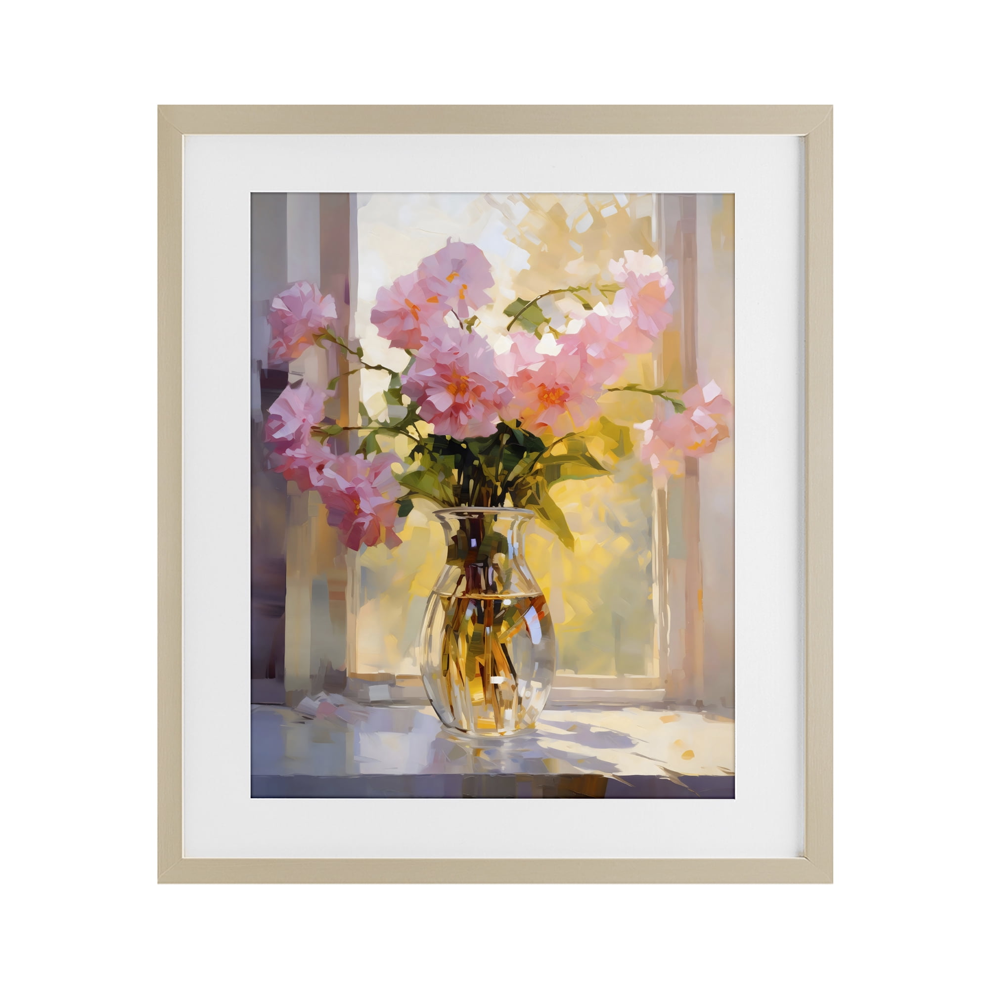 Stupell Industries Pink Flowers in Sunlit Vase Birch Framed Print Under Glass, design by Creative Studio