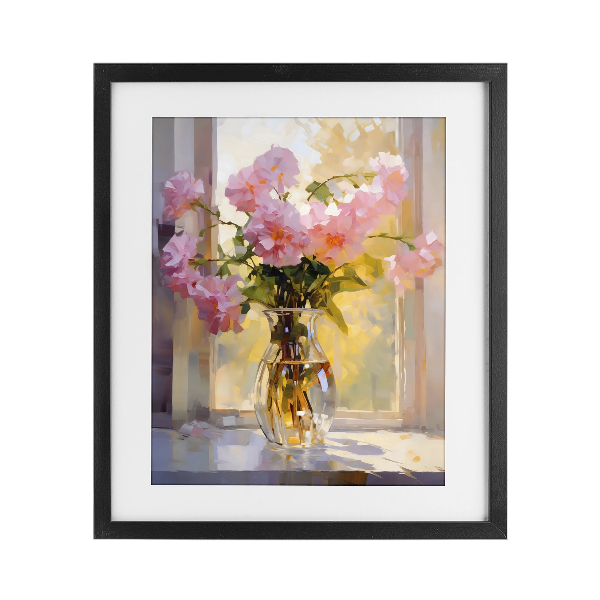 Stupell Industries Pink Flowers in Sunlit Vase Black Framed Print Under Glass, design by Creative Studio