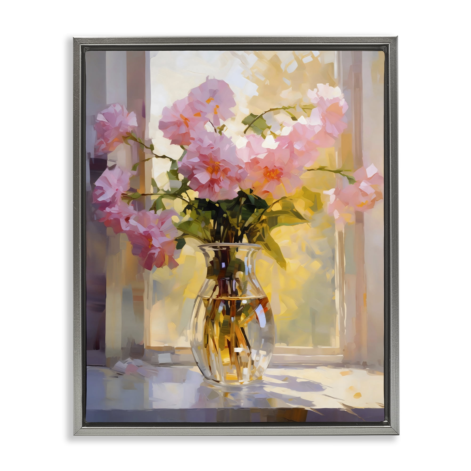 Pink Flowers in Sunlit Vase Gray Floating Frame Canvas Art, 17 x 21 - By Creative Studio