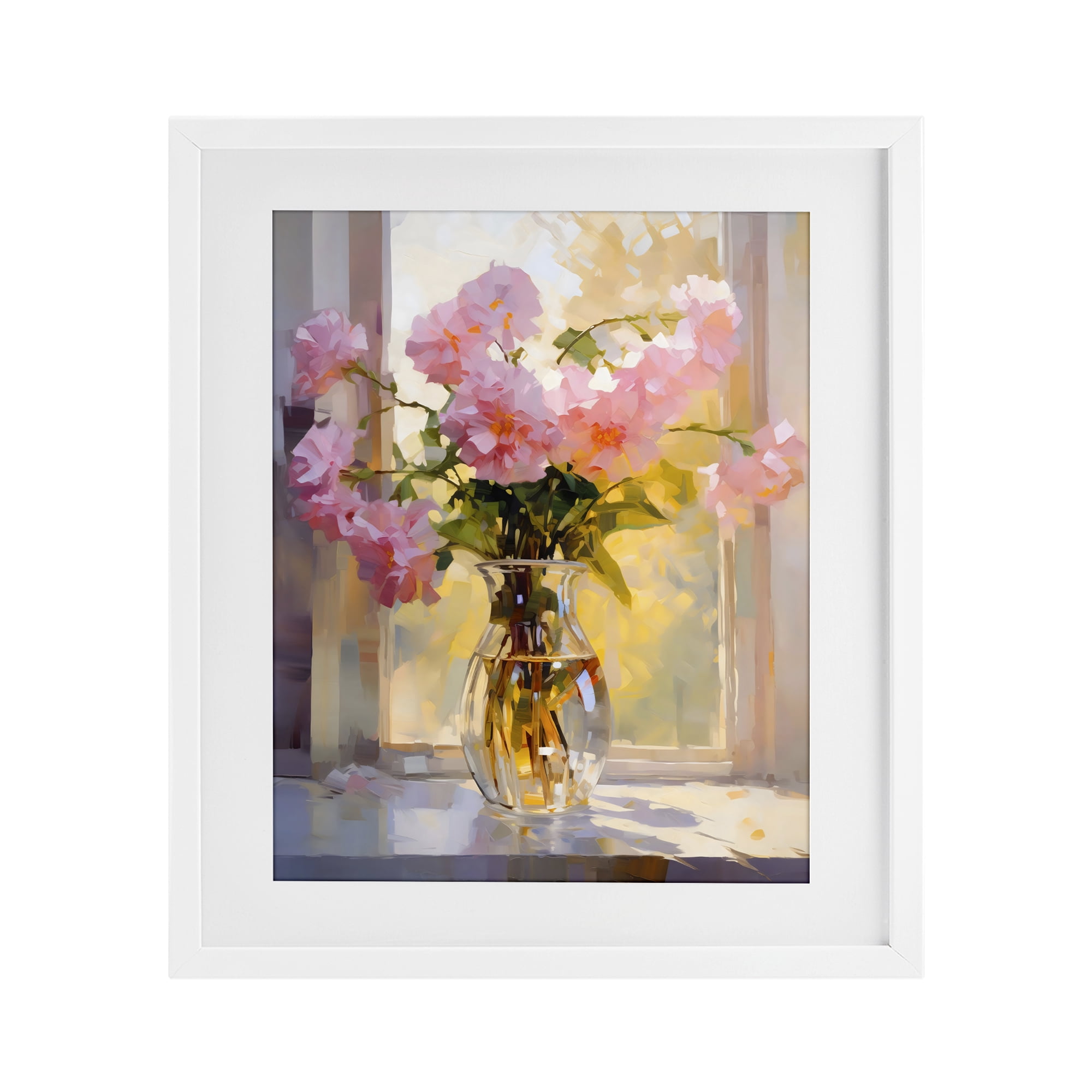 Stupell Industries Pink Flowers in Sunlit Vase White Framed Print Under Glass, design by Creative Studio