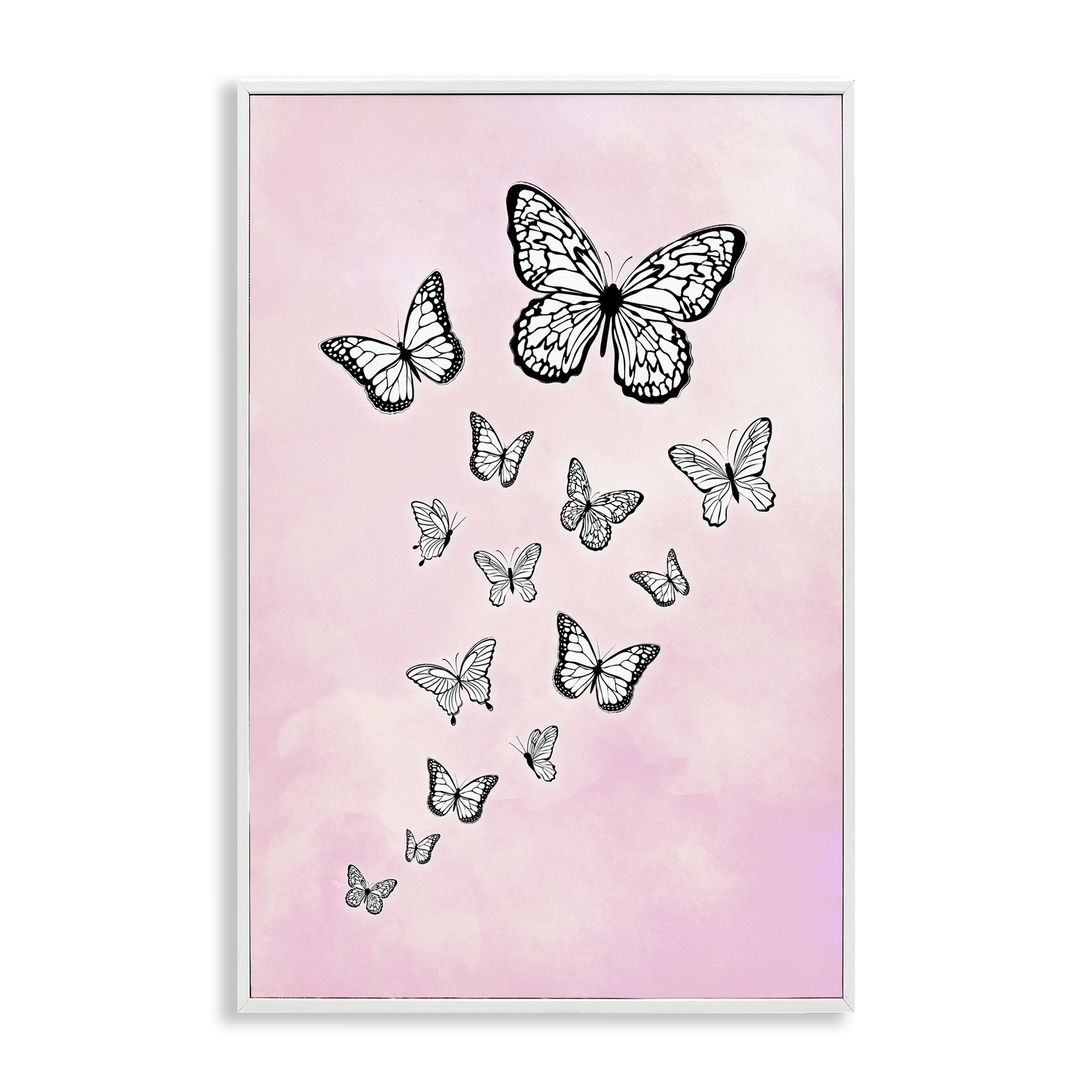 Stupell Industries Pink Fluttering Butterflies Animals Painting White Framed Art Print Wall Art, 20 x 30