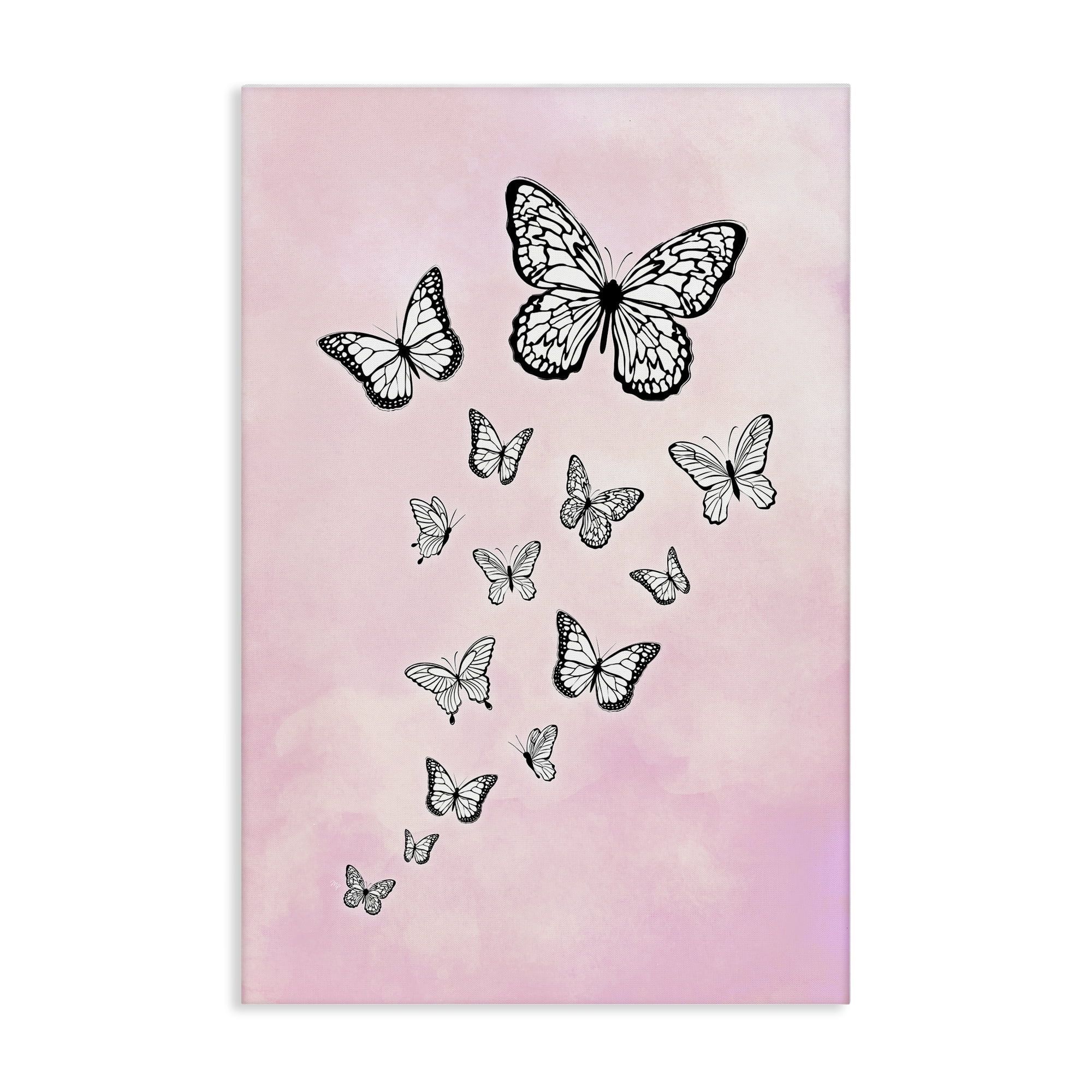 Stupell Industries Pink Fluttering Butterflies Animals Painting Wrapped Canvas Art Print Wall Art, 16 x 24