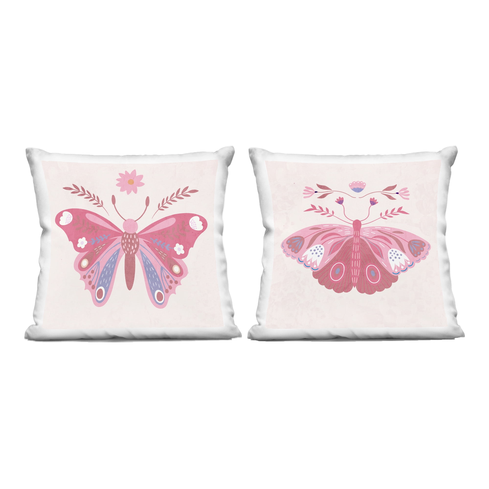 Stupell Industries Pink Folk Butterflies 2 Piece Decorative Printed Throw Pillow Set, design by Kim Allen