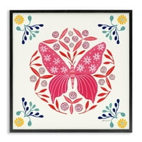 Stupell Industries Pink Folk Butterfly Insects Painting Black Framed Art Print Wall Art, 12 x 12