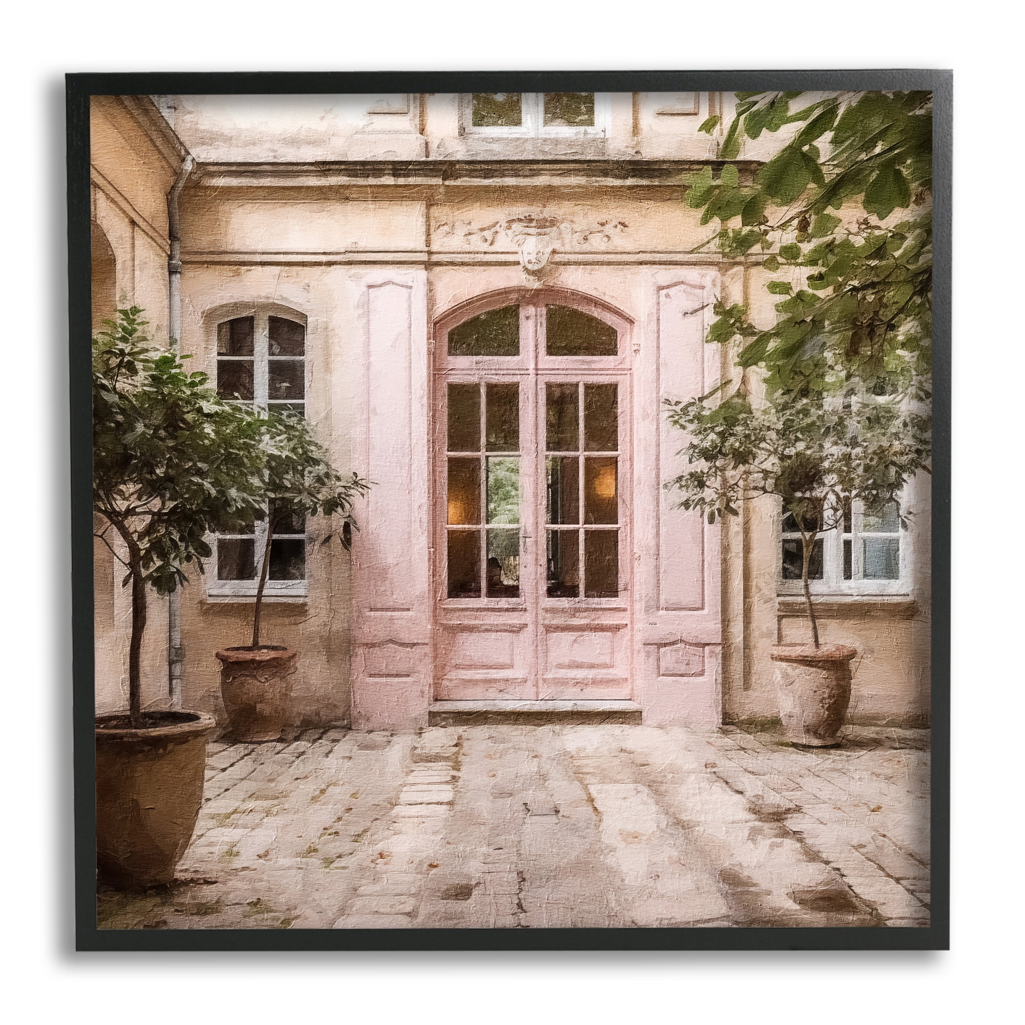 Pink French Doors Black Framed Canvas Print, 12 x 12