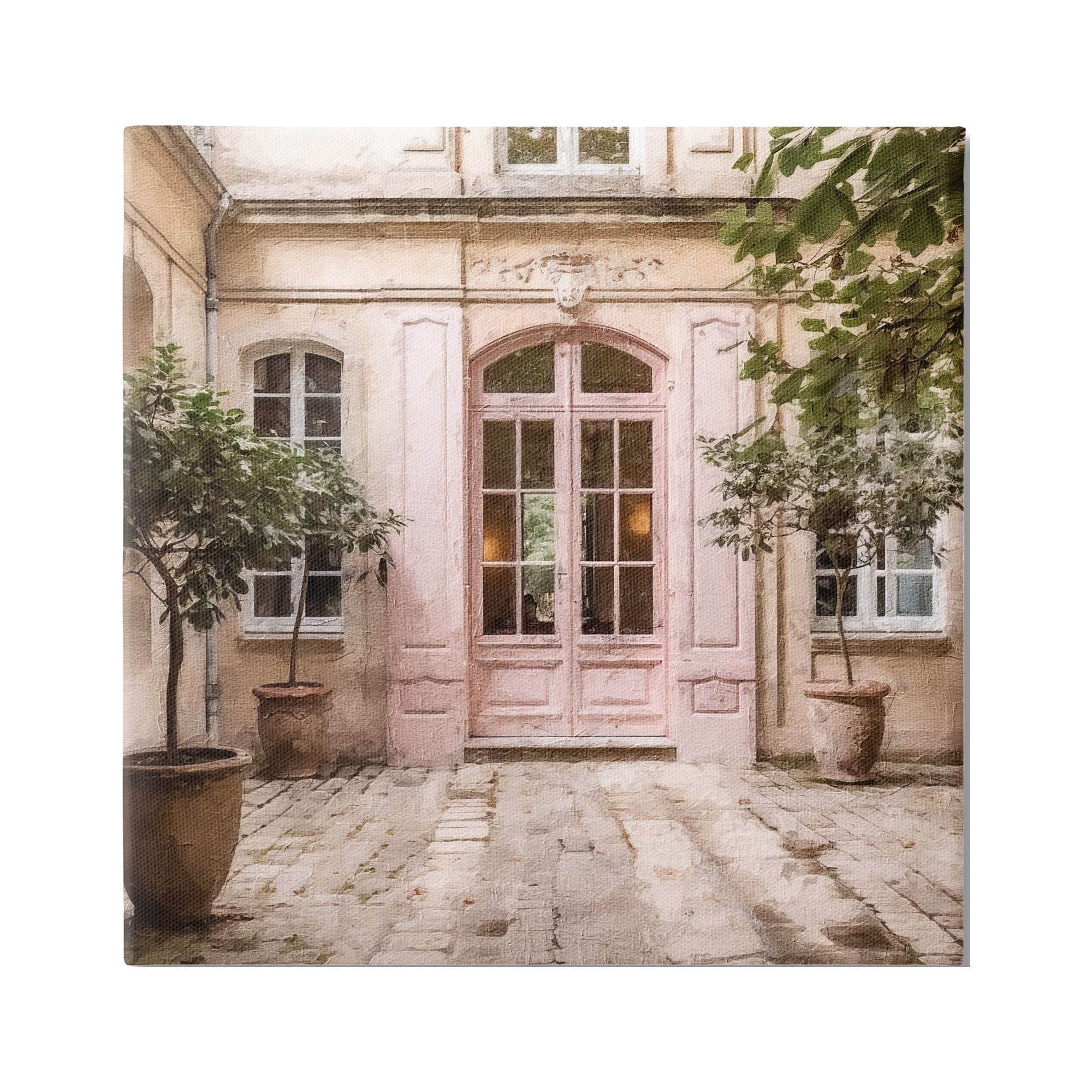 Stupell Industries Pink French Doors Travel & Places Photography Gallery Wrapped Canvas Art Print Wall Art, 17 x 17