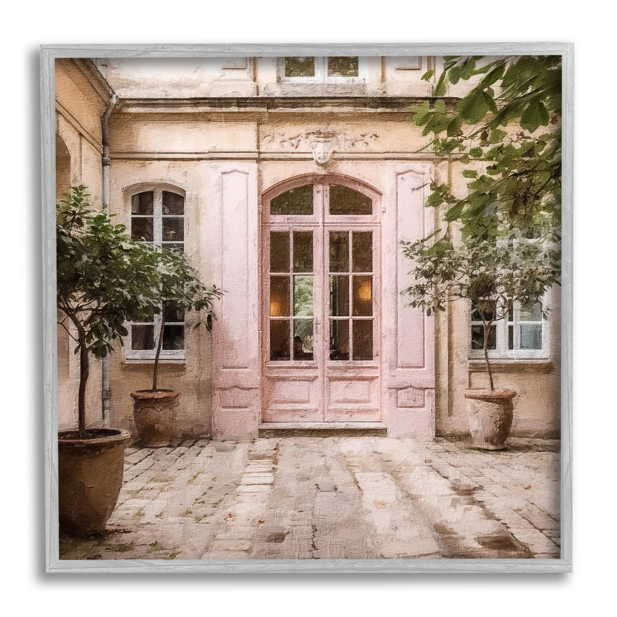 Stupell Industries Pink French Doors Travel & Places Photography Gray Framed Art Print Wall Art, 12 x 12