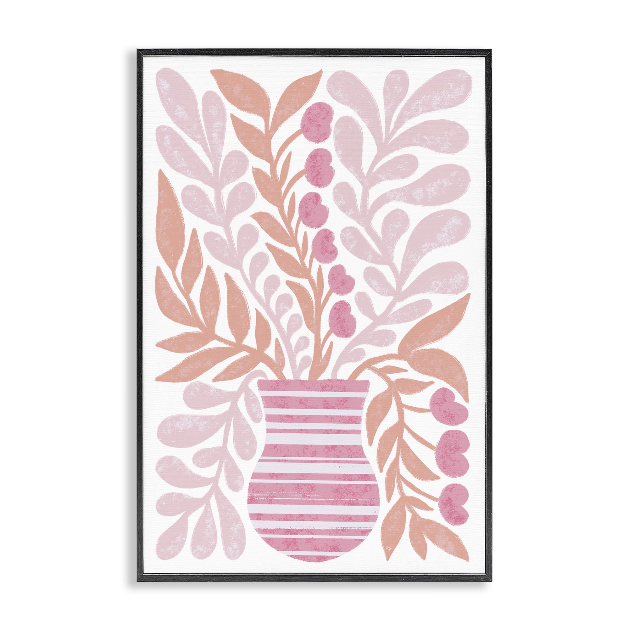 Stupell Industries Pink Fronds Vase Plants & Flowers Painting Black Framed Art Print Wall Art, 16 x 24