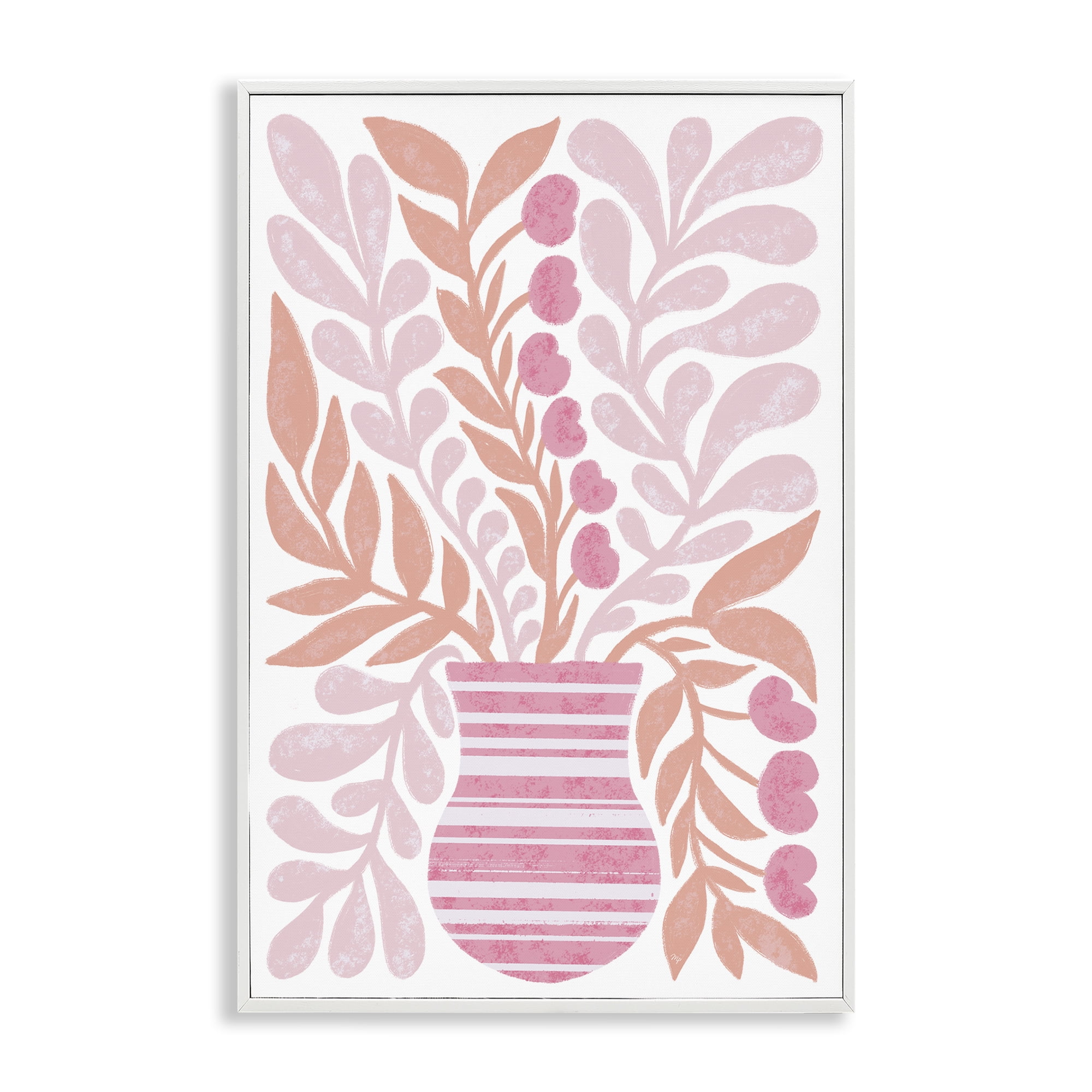 Stupell Industries Pink Fronds Vase Plants & Flowers Painting White Framed Art Print Wall Art, 20 x 30