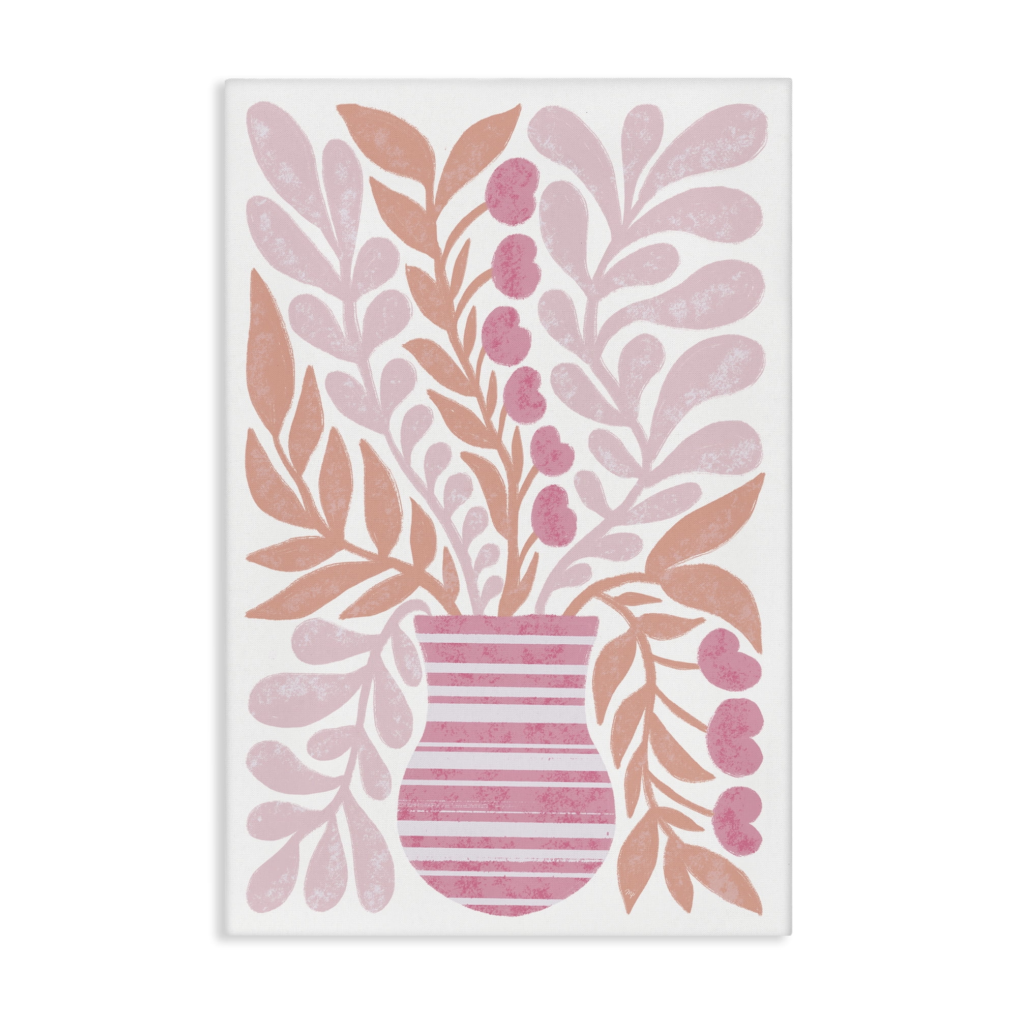 Stupell Industries Pink Fronds Vase Plants & Flowers Painting Wrapped Canvas Art Print Wall Art, 30 x 45