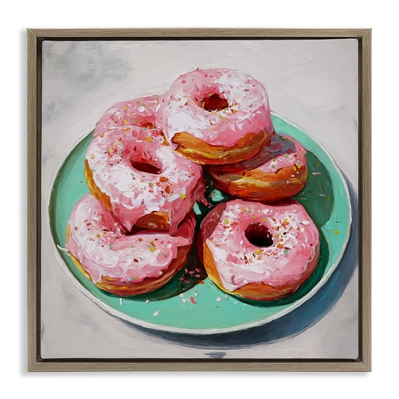 Stupell Industries Transitional Pink Frosted Donuts Brown Floating Frame Canvas Art, 18 x 18, by Tina LeCour