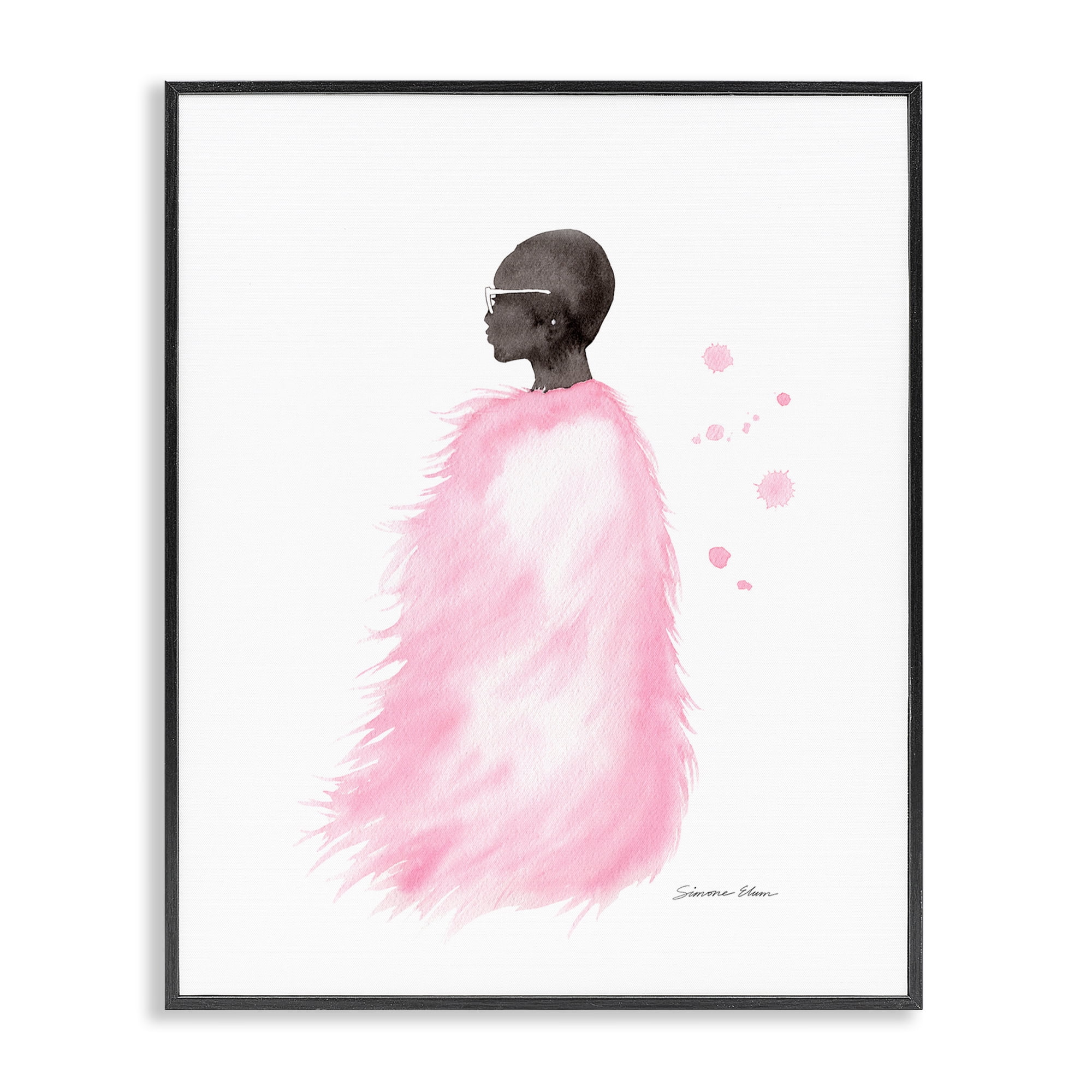 Stupell Industries Pink Fur Coat Portrait Black Framed Giclee Art, design by Simone Elum