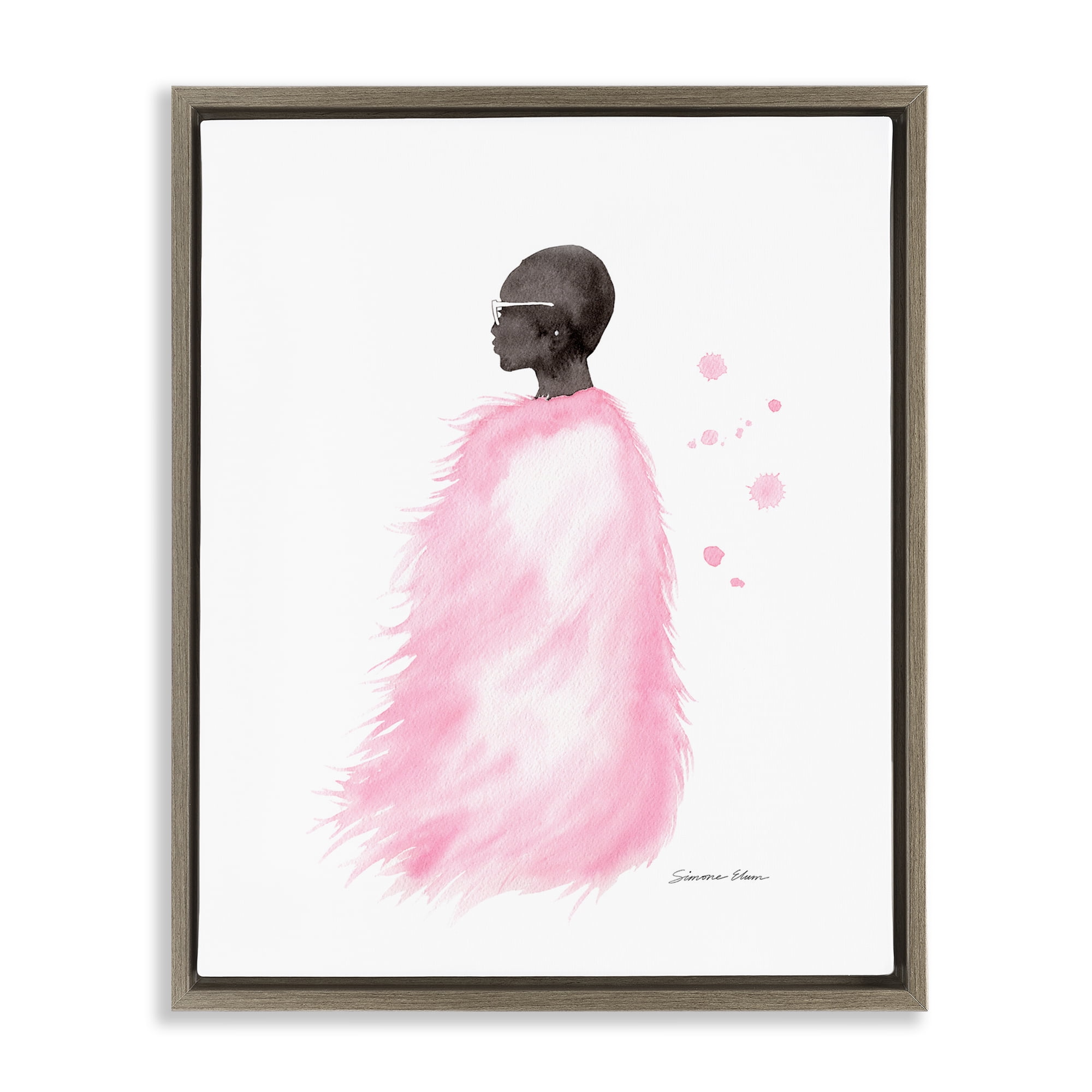 Stupell Industries Pink Fur Coat Portrait Brown Framed Floater Canvas Wall Art, design by Simone Elum