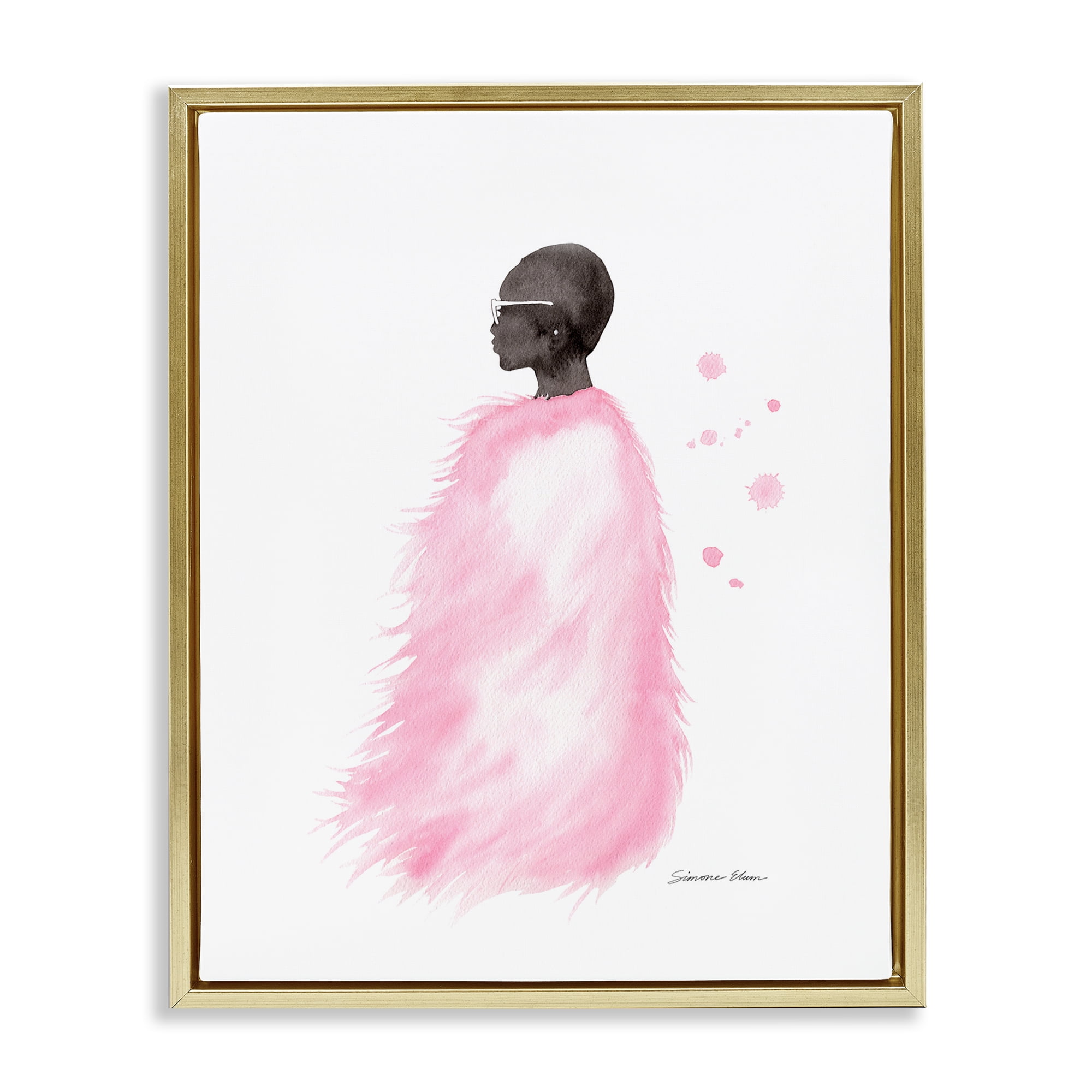 Stupell Industries Pink Fur Coat Portrait Gold Framed Floater Canvas Wall Art, design by Simone Elum