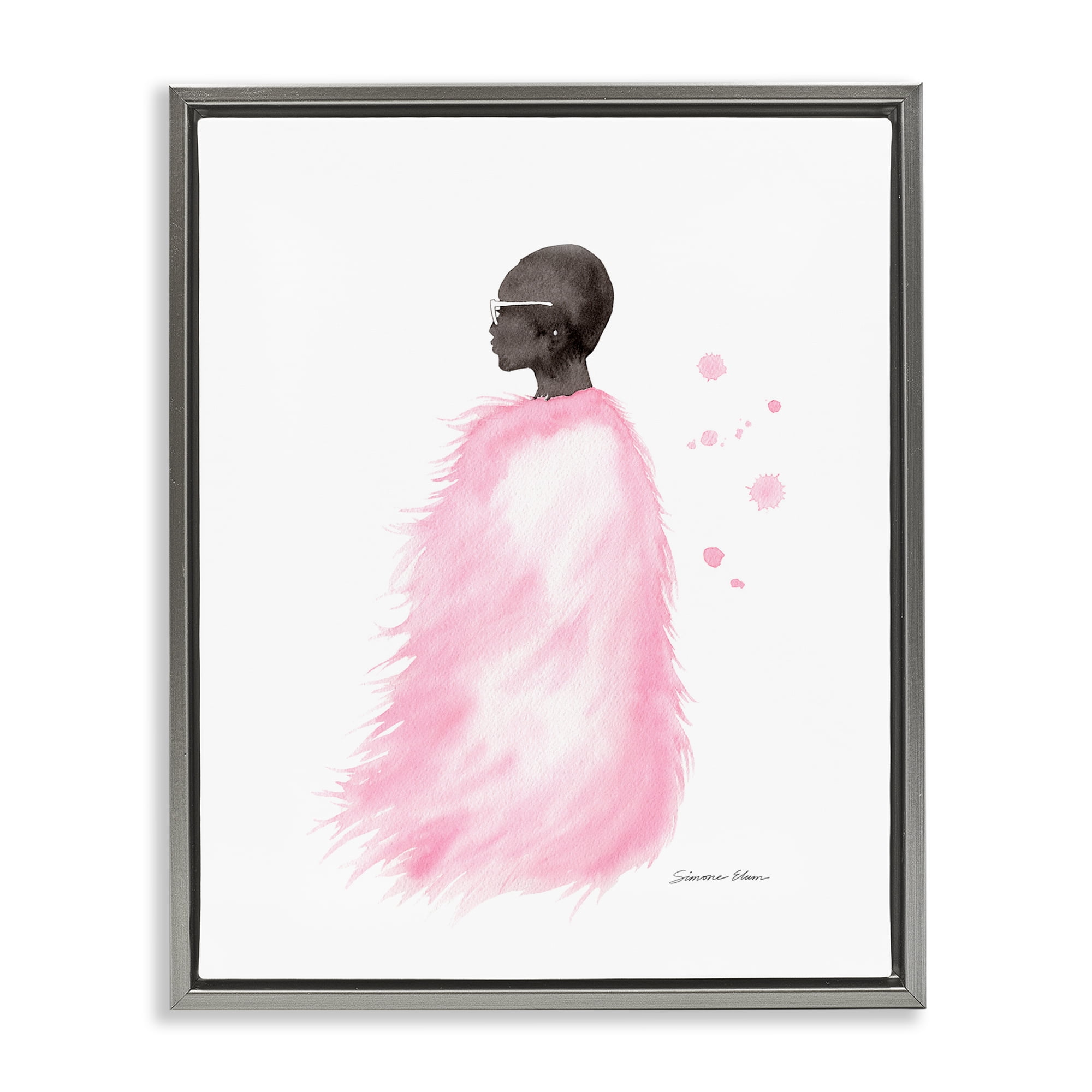 Stupell Industries Pink Fur Coat Portrait Gray Framed Floater Canvas Wall Art, design by Simone Elum