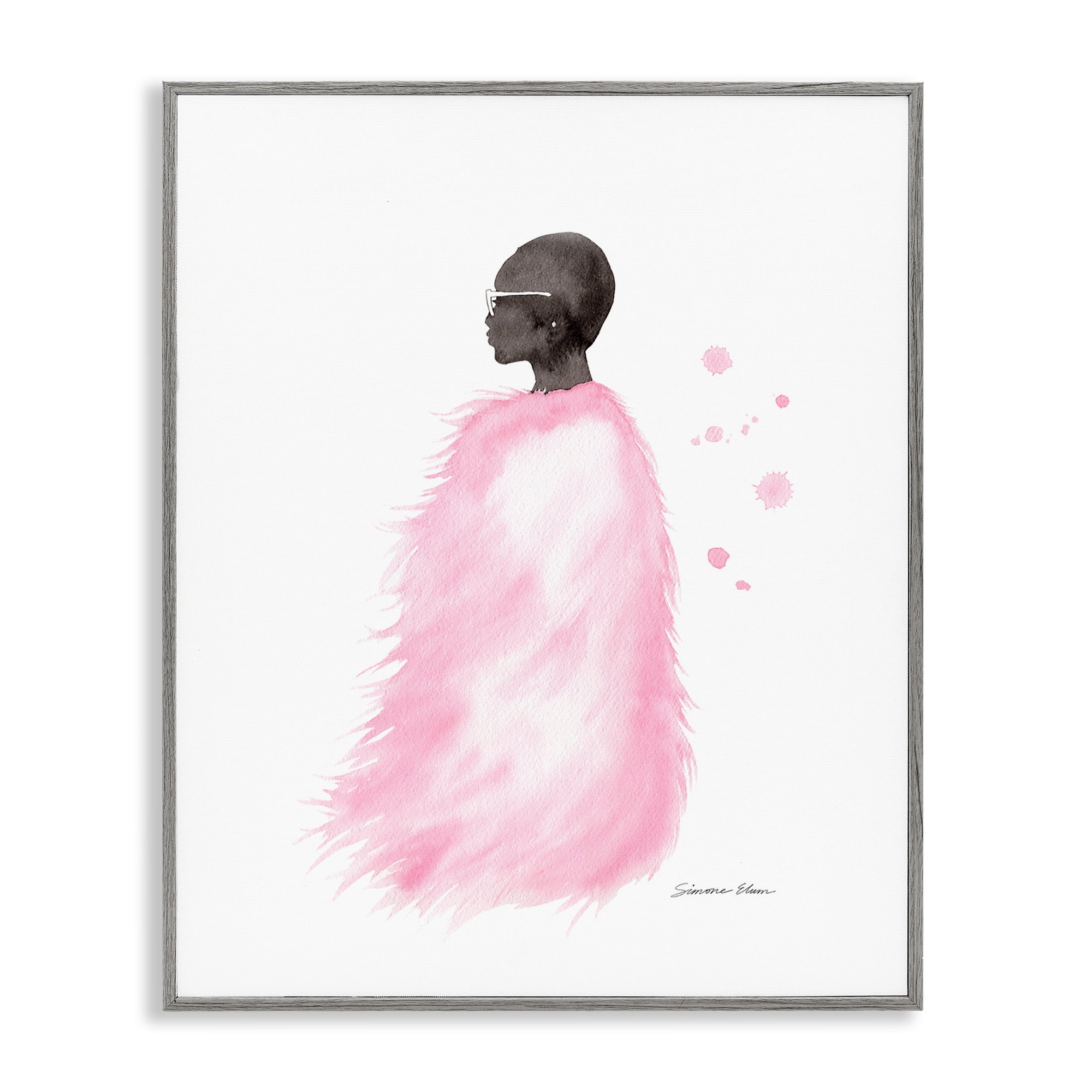 Stupell Industries Pink Fur Coat Portrait Gray Framed Giclee Art, design by Simone Elum