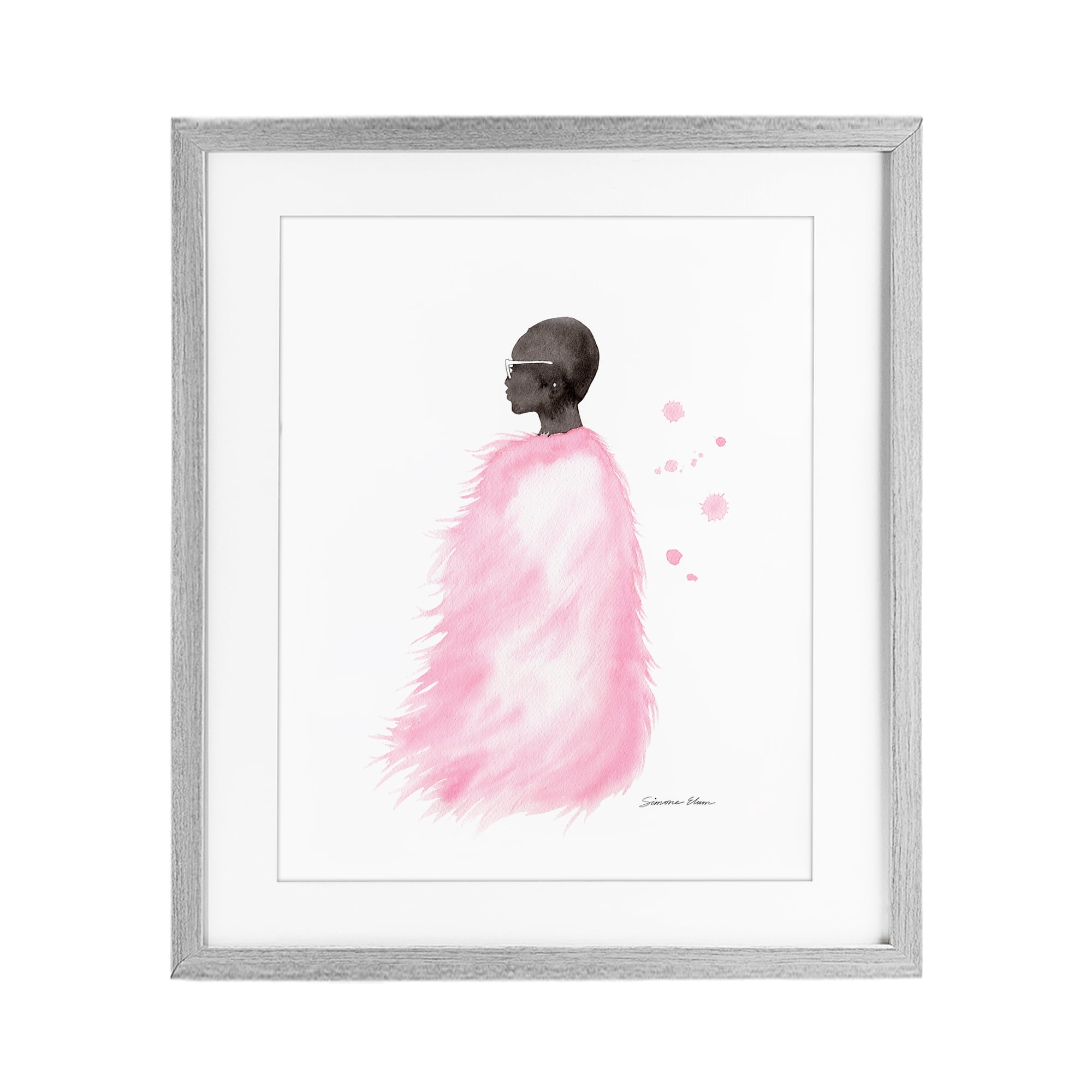 Stupell Industries Pink Fur Coat Portrait Gray Framed Print Under Glass, design by Simone Elum