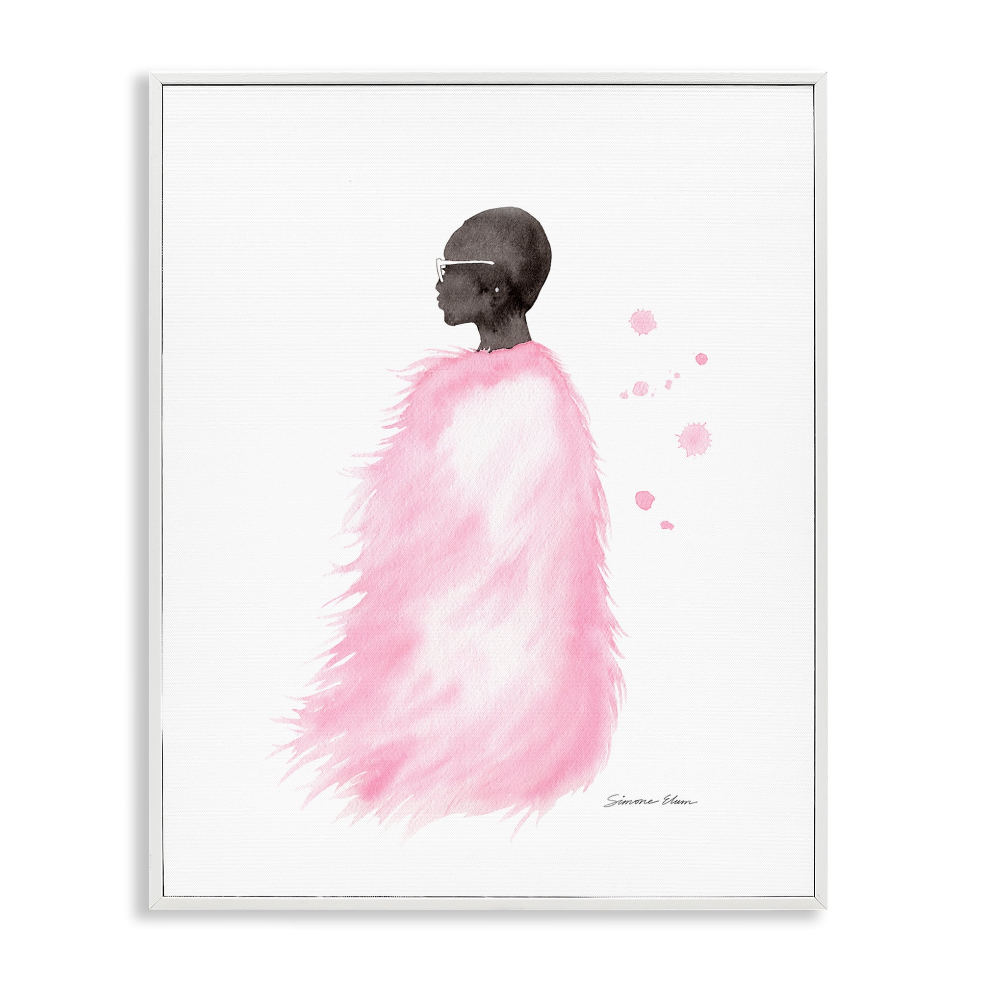 Stupell Industries Pink Fur Coat Portrait White Framed Giclee Art, design by Simone Elum