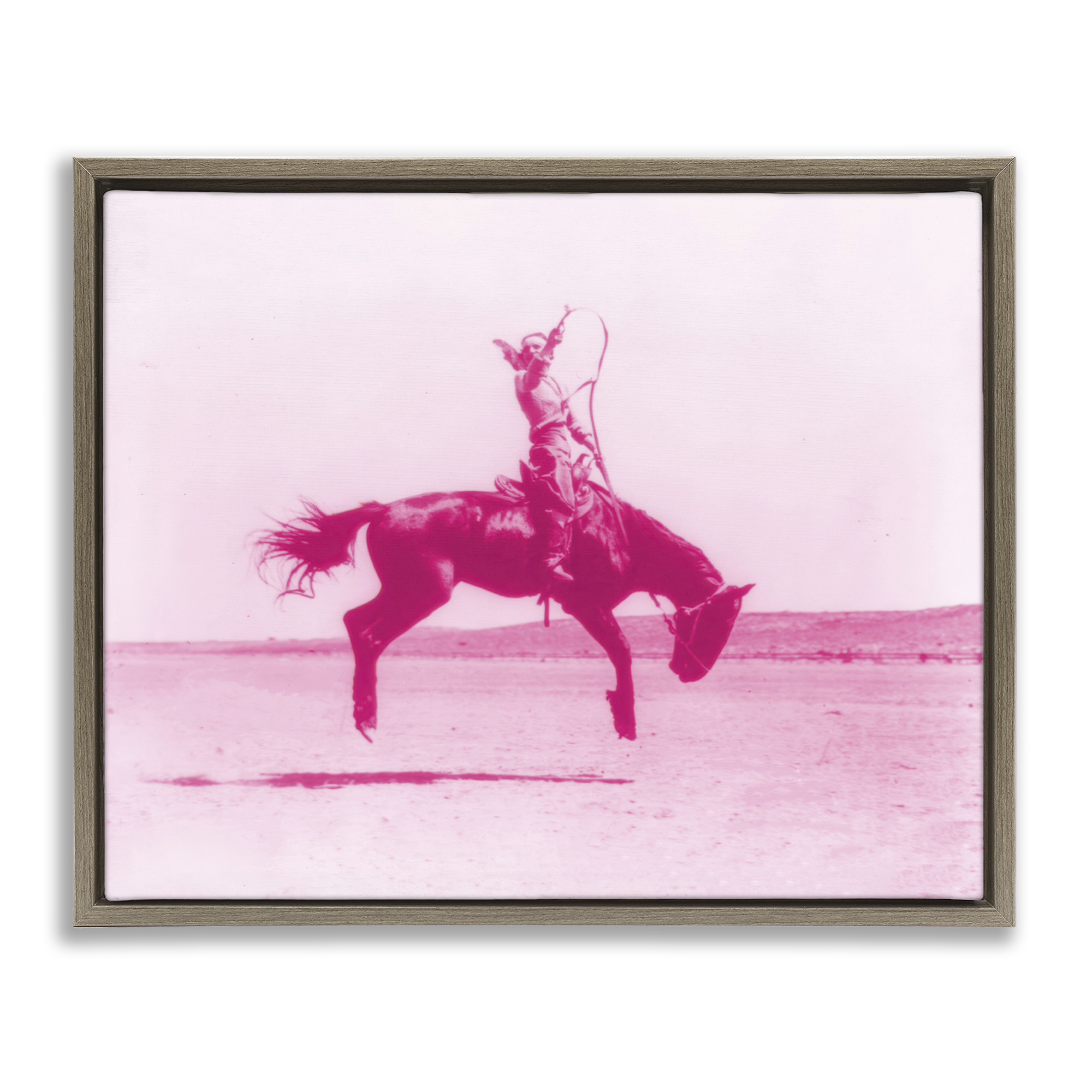 Stupell Industries Pink Galloping Cowgirl Animals Painting Brown Floater Framed Canvas Art Print Wall Art, 21 x 17