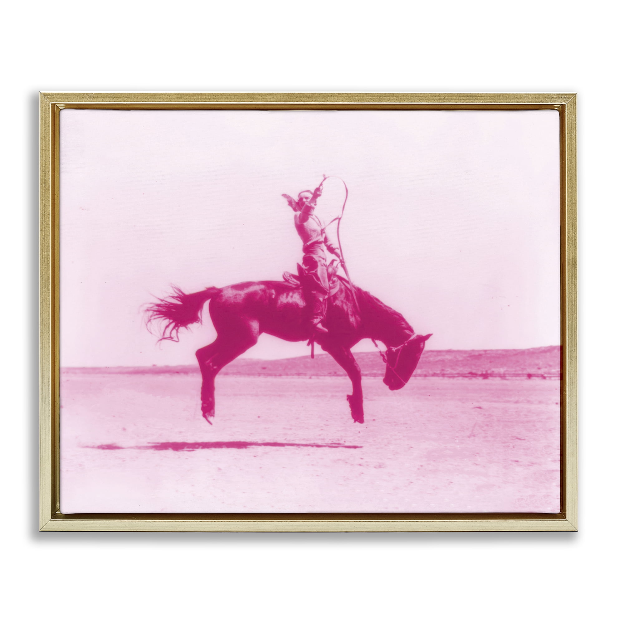 Stupell Industries Pink Galloping Cowgirl Animals Painting Gold Floater Framed Canvas Art Print Wall Art, 21 x 17