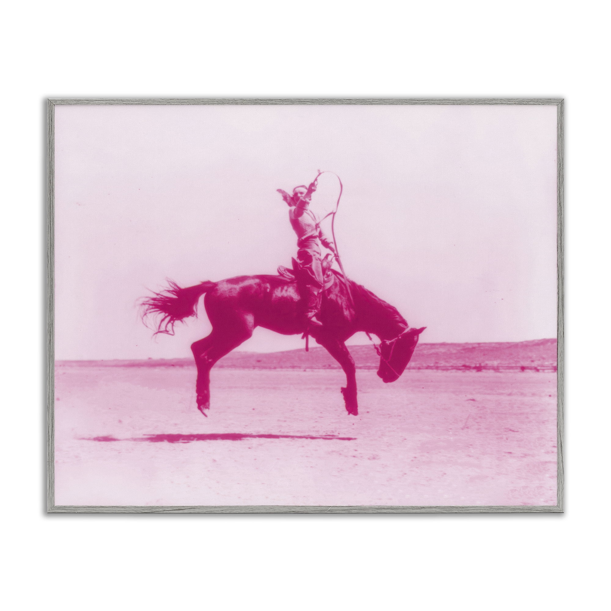 Stupell Industries Pink Galloping Cowgirl Animals Painting Gray Framed Art Print Wall Art, 14 x 11