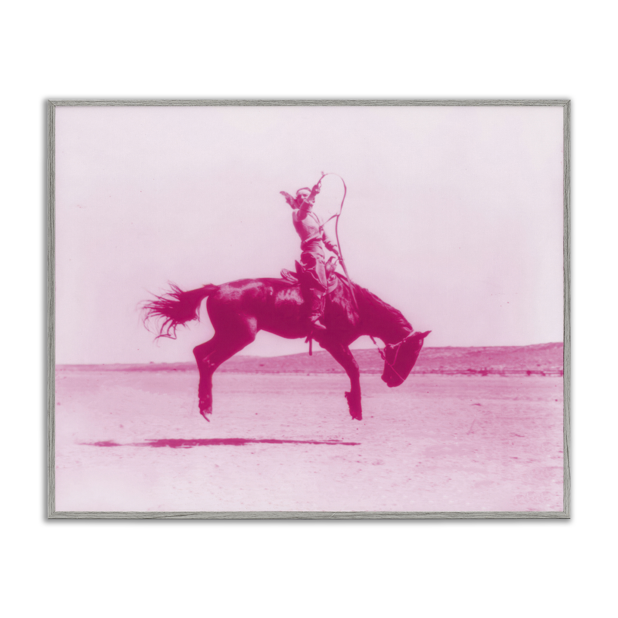 Stupell Industries Pink Galloping Cowgirl Animals Painting Gray Framed Art Print Wall Art, 30 x 24