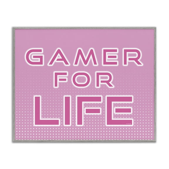 Stupell Industries Pink Gamer For Life Quotes and Sayings Painting Gray Framed Art Print Wall Art, 14 x 11
