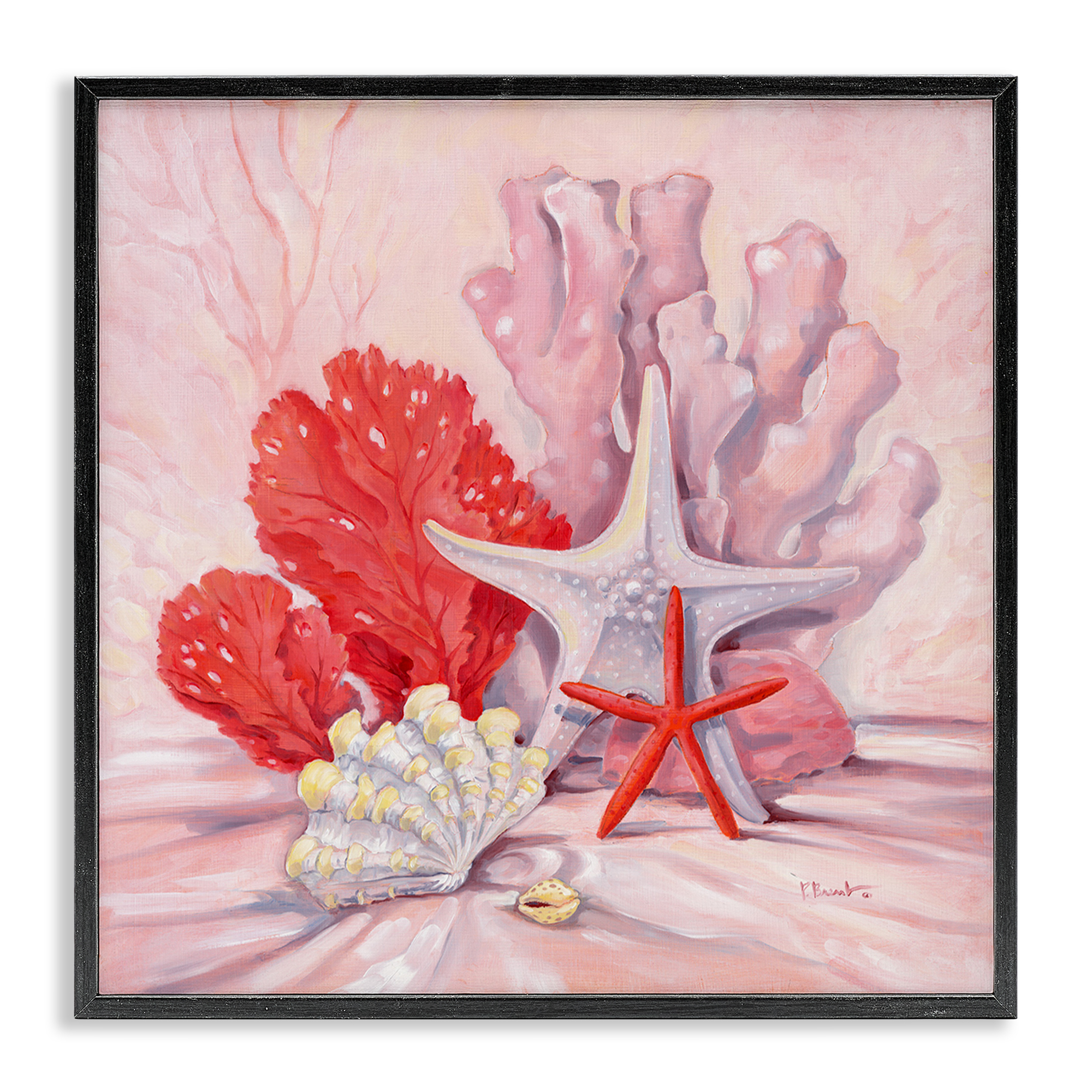 Stupell Industries Pink Gathered Sea Life Animals & Insects Painting Black Framed Art Print Wall Art, 24 x 24
