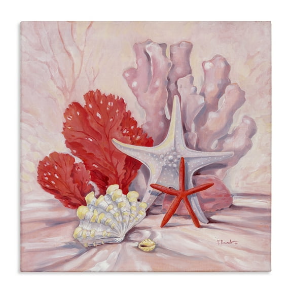 Stupell Industries Pink Gathered Sea Life Animals & Insects Painting Gallery Wrapped Canvas Art Print Wall Art, 17 x 17