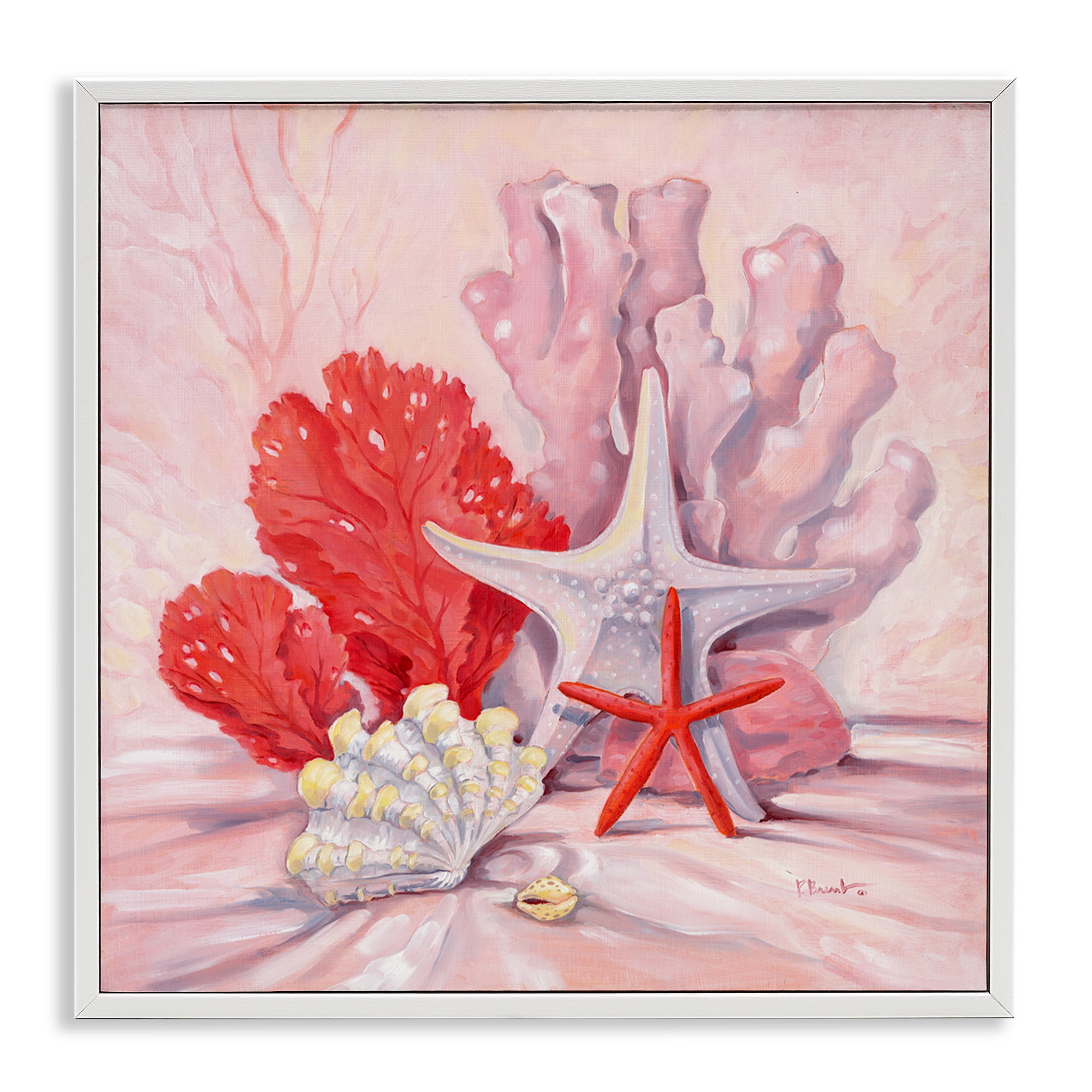 Stupell Industries Pink Gathered Sea Life Animals & Insects Painting White Framed Art Print Wall Art, 12 x 12