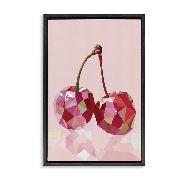 Stupell Industries Pink Geometric Cherries Abstract Painting Black Floater Framed Canvas Art Print Wall Art, 17 x 25