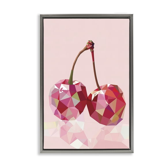 Stupell Industries Pink Geometric Cherries Abstract Painting Gray Floater Framed Canvas Art Print Wall Art, 17 x 25