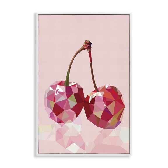 Stupell Industries Pink Geometric Cherries Abstract Painting White Framed Art Print Wall Art, 12 x 18
