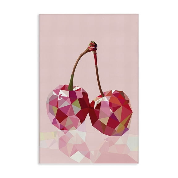 Stupell Industries Pink Geometric Cherries Abstract Painting Wrapped Canvas Canvas Art Print Wall Art, 24 x 36